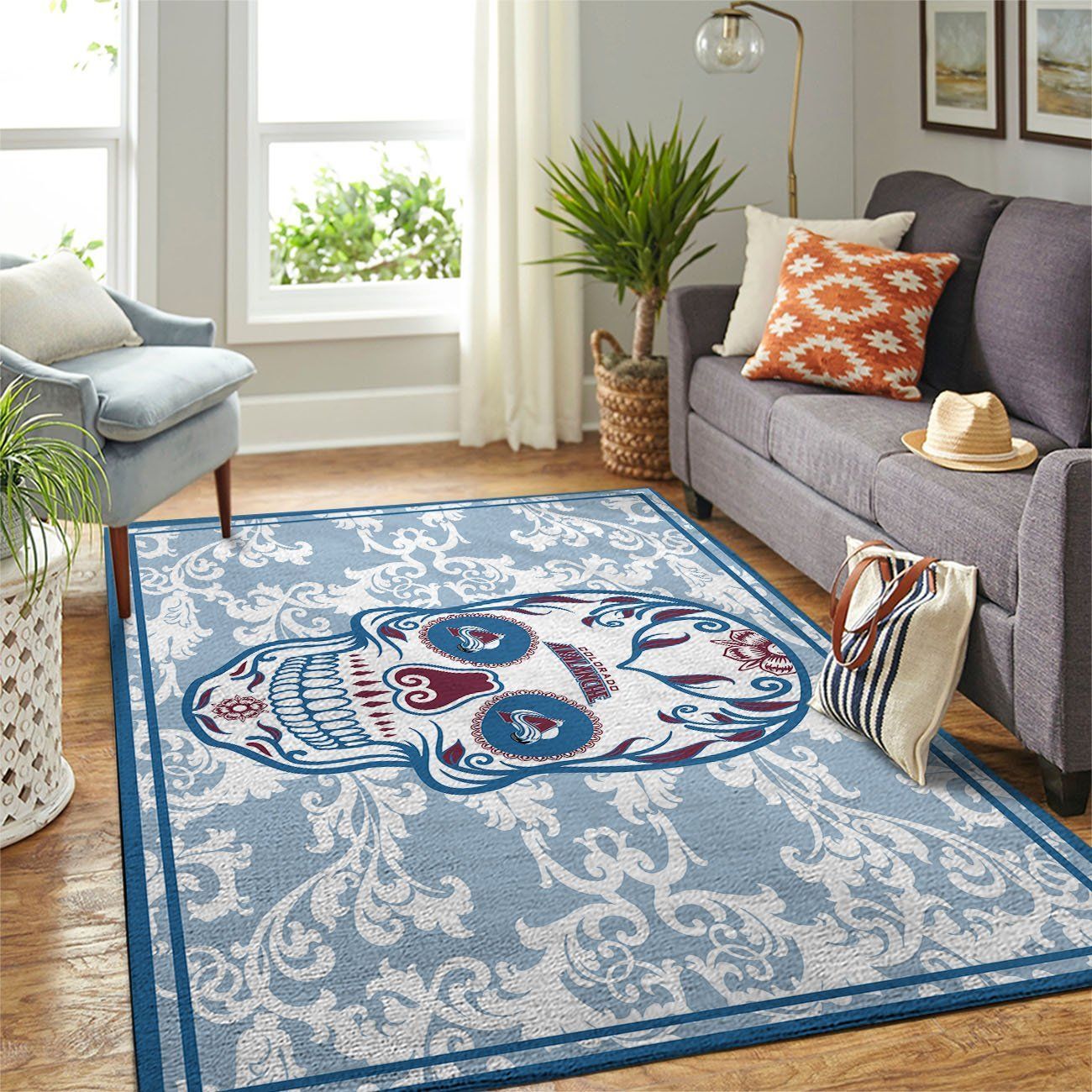 Colorado Avalanche Nhl Team Logo Skull Flower Style Nice Gift Home Decor Rectangle Area Rug - Indoor Outdoor Rugs