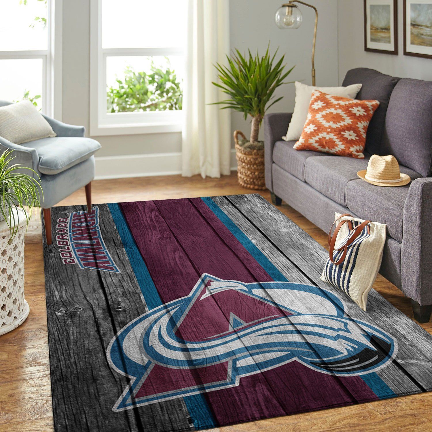 Colorado Avalanche Nhl Team Logo Wooden Style Nice Gift Home Decor Rectangle Area Rug - Indoor Outdoor Rugs