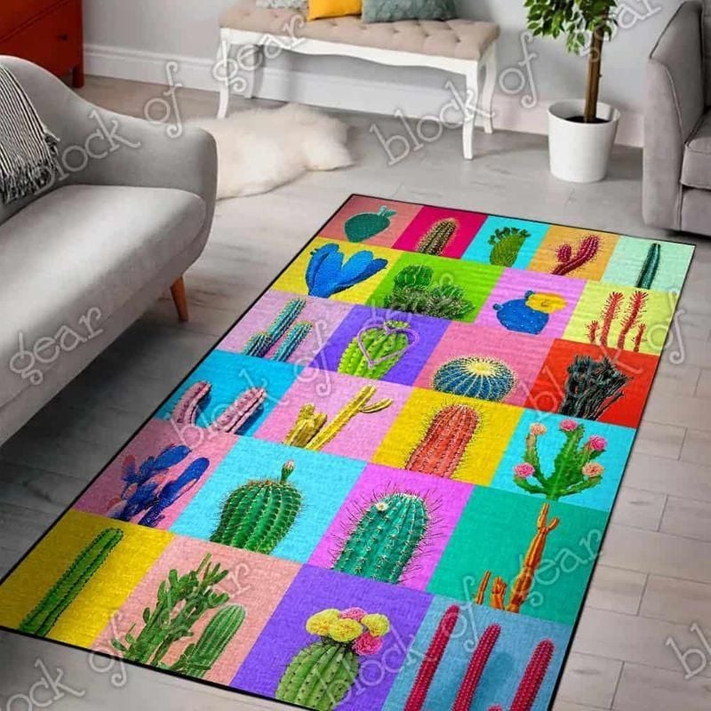 Colorful Cactus Rectangle Rug Chrismas Gift - Indoor Outdoor Rugs