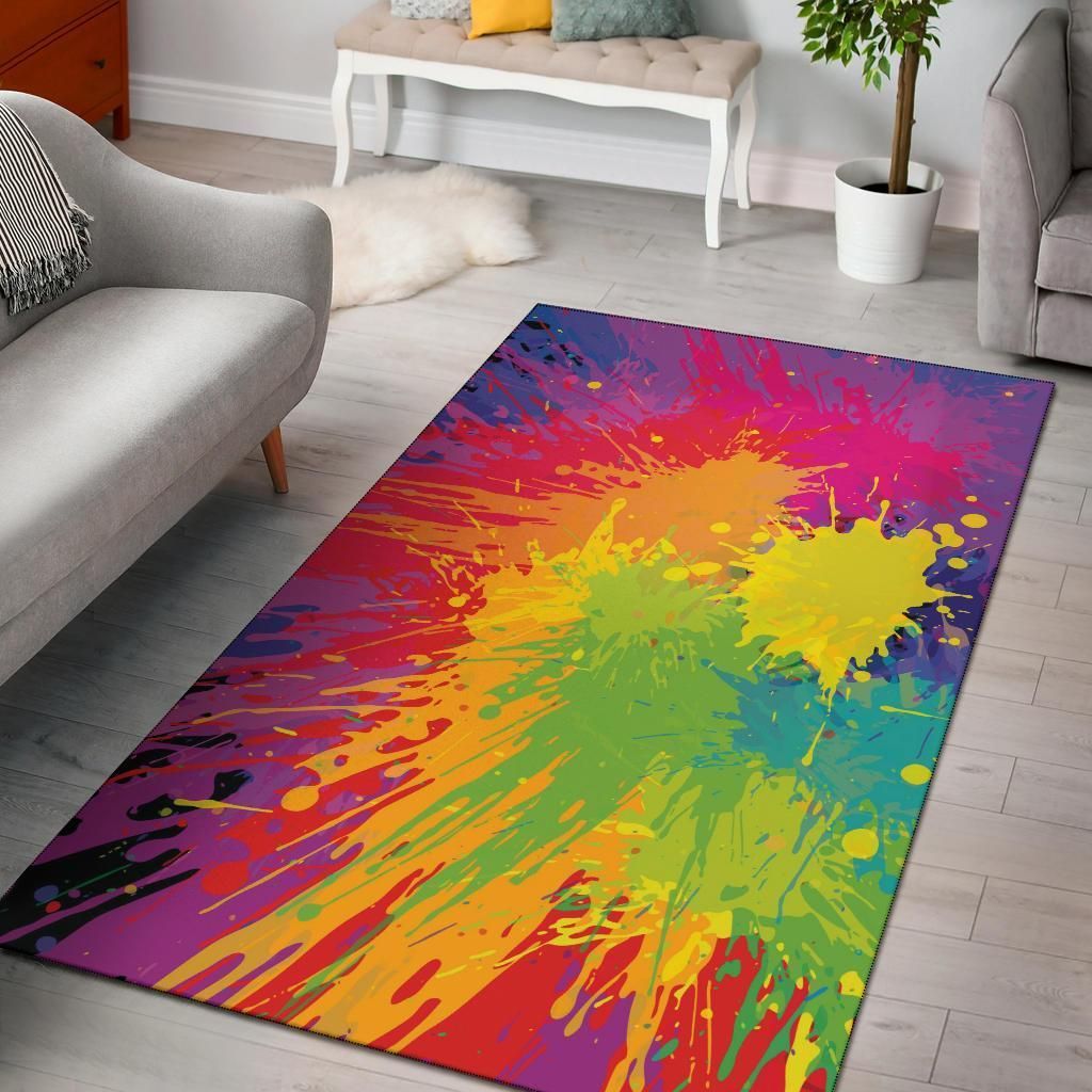 Colorful Paint Splatter Abstract Area Rug Chrismas Gift - Indoor Outdoor Rugs