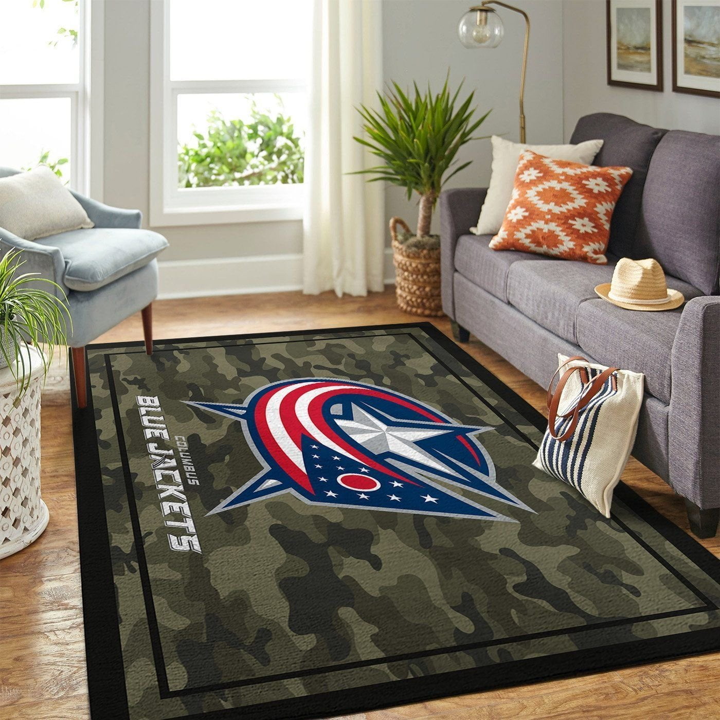 Columbus Blue Jackets Nhl Team Logo Camo Style Nice Gift Home Decor Rectangle Area Rug - Indoor Outdoor Rugs