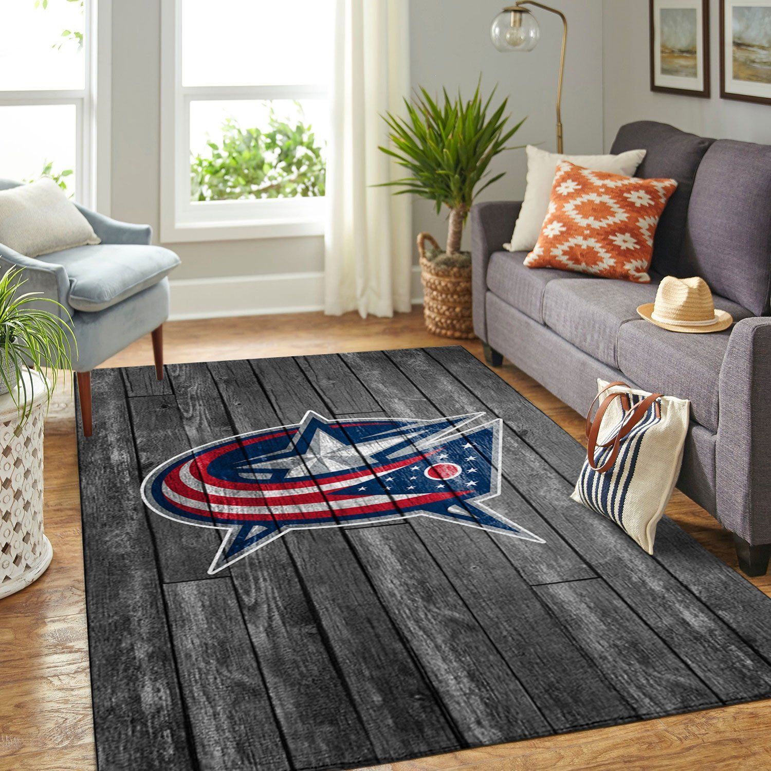 Columbus Blue Jackets Nhl Team Logo Grey Wooden Style Nice Gift Home Decor Rectangle Area Rug - Indoor Outdoor Rugs