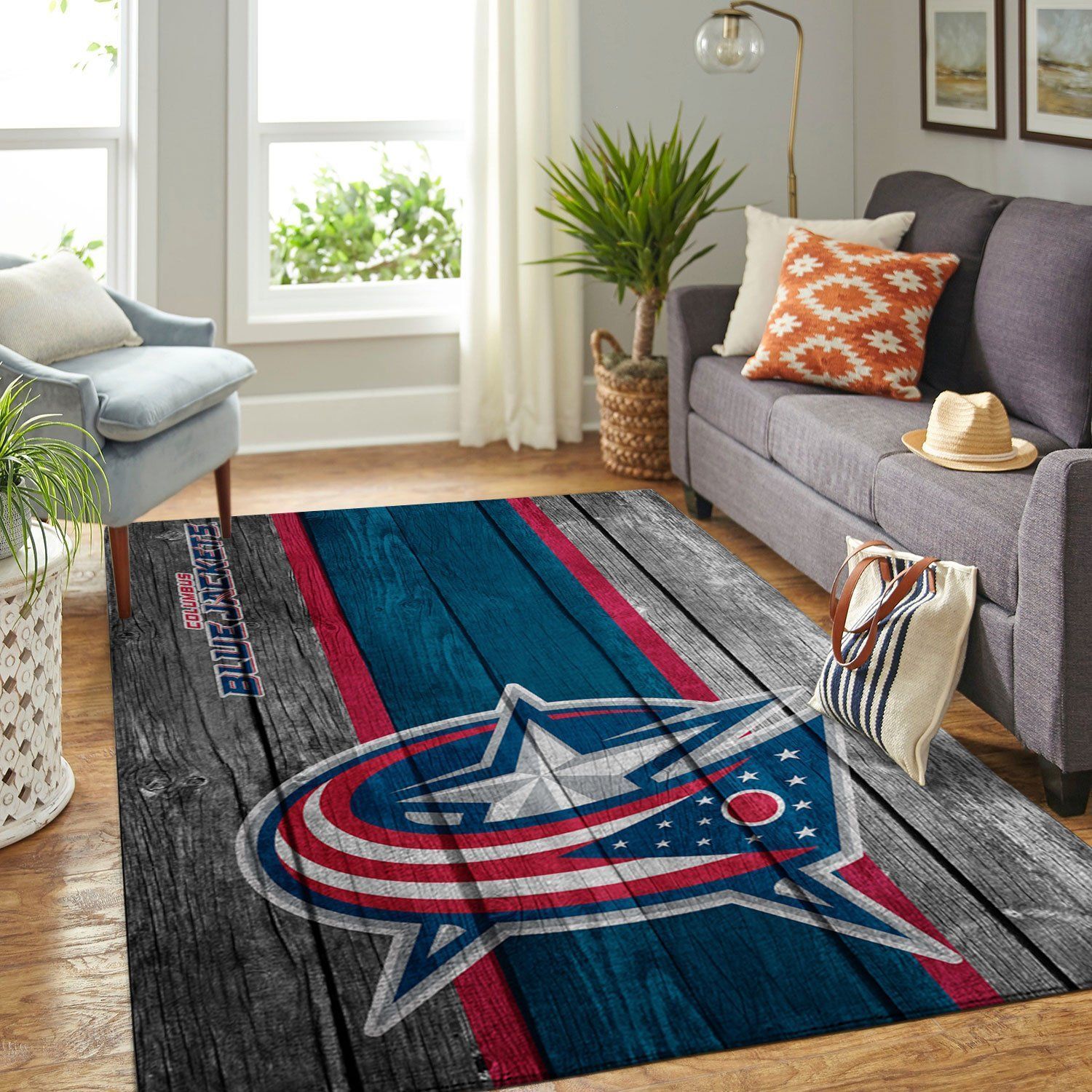 Columbus Blue Jackets Nhl Team Logo Wooden Style Nice Gift Home Decor Rectangle Area Rug - Indoor Outdoor Rugs