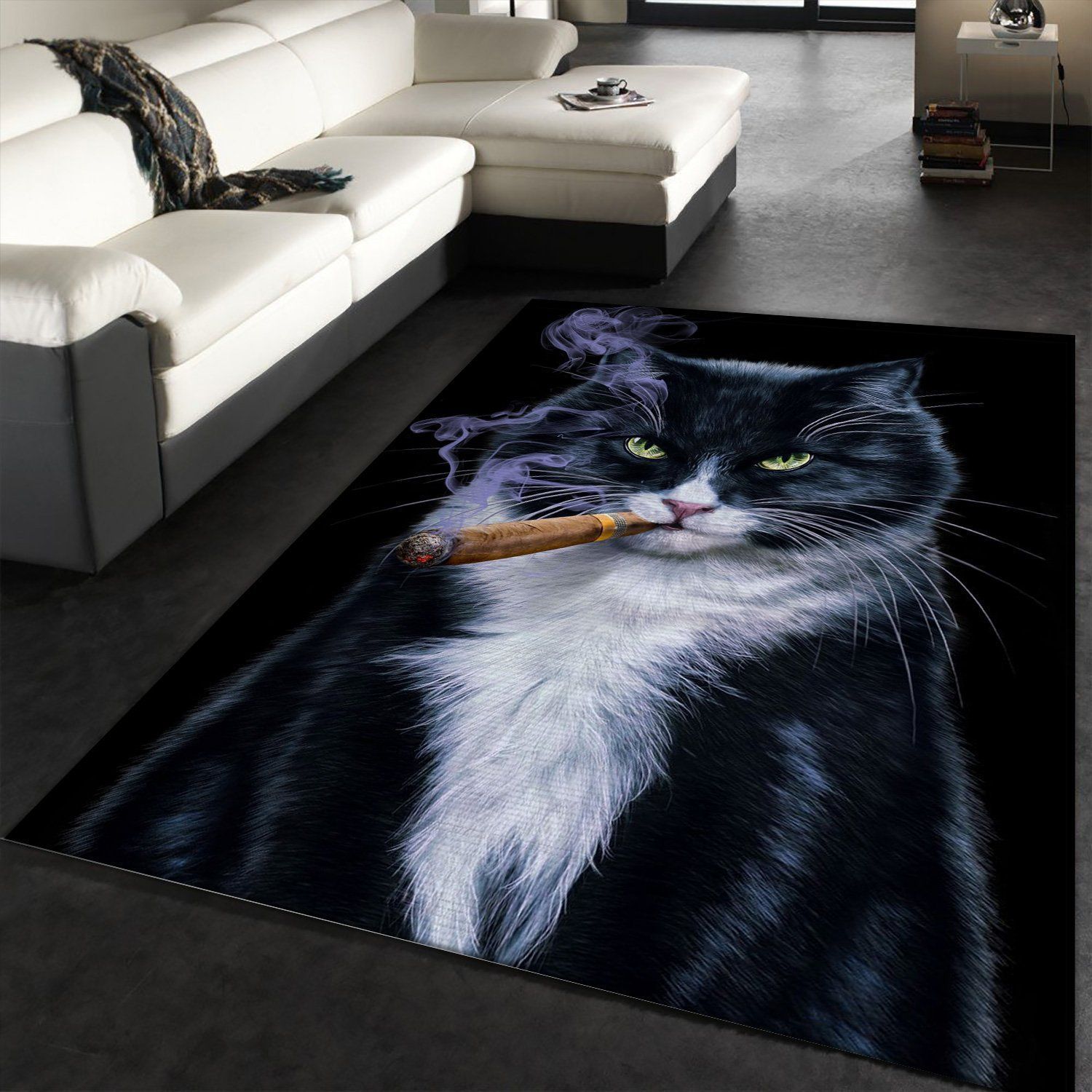 Cool Tuxedo Cat With Cigar Area Rug For Christmas Kitchen Rug Christmas Gift US Decor - Indoor Outdoor Rugs