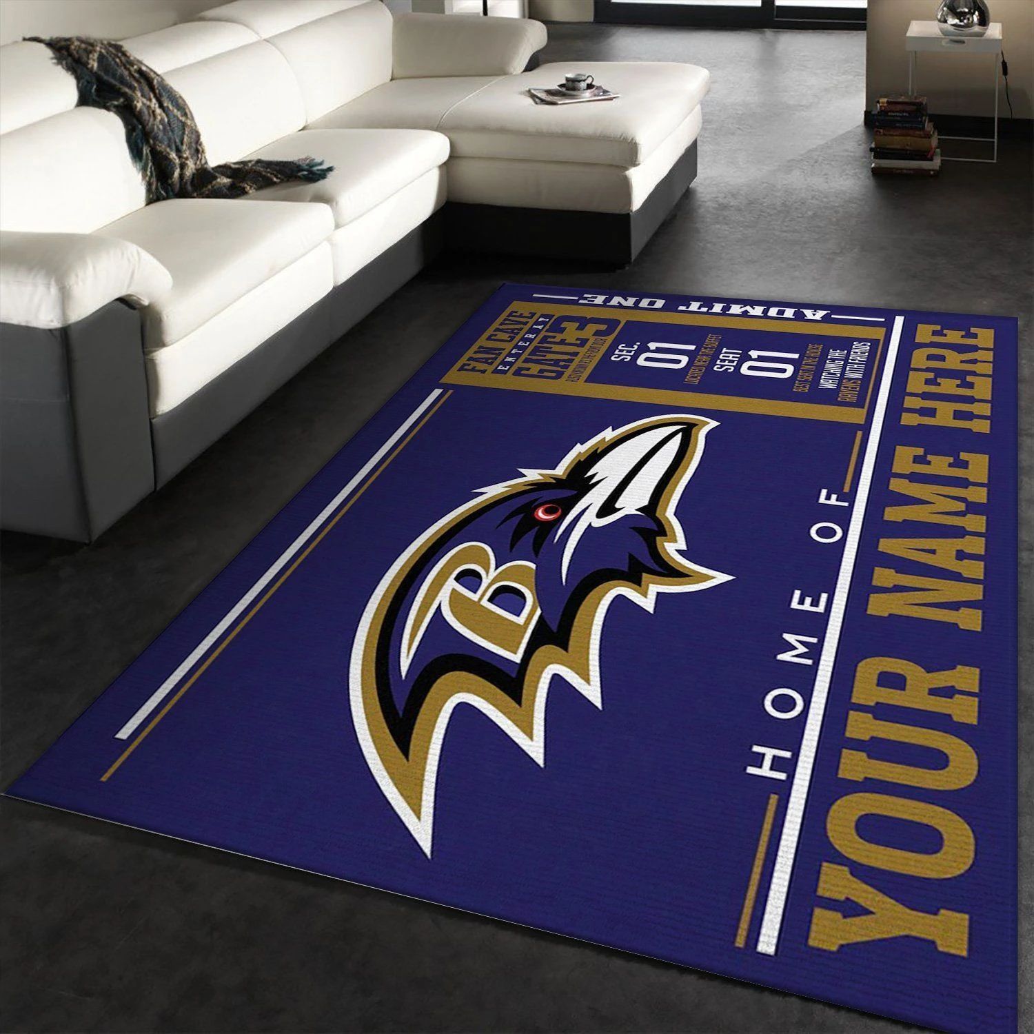 Customizable Baltimore Ravens Wincraft Personalized Floor Rug NFL Area Rug
