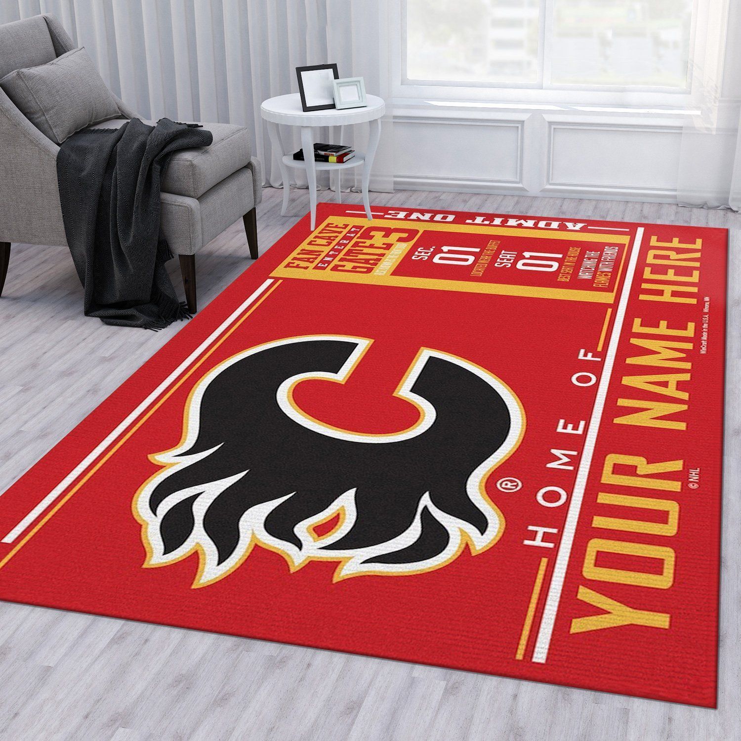 Customizable Calgary Flames Wincraft Personalized NHL Rug Bedroom Rug Floor Decor - Indoor Outdoor Rugs