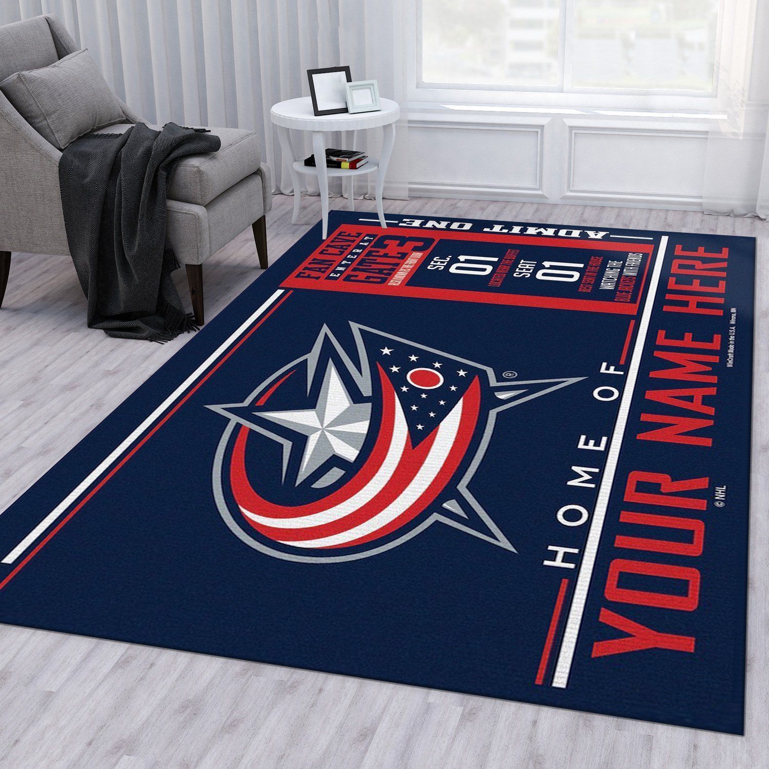 Customizable Columbus Blue Jackets Wincraft Personalized NHL Area Rug Bedroom Rug Floor Decor - Indoor Outdoor Rugs