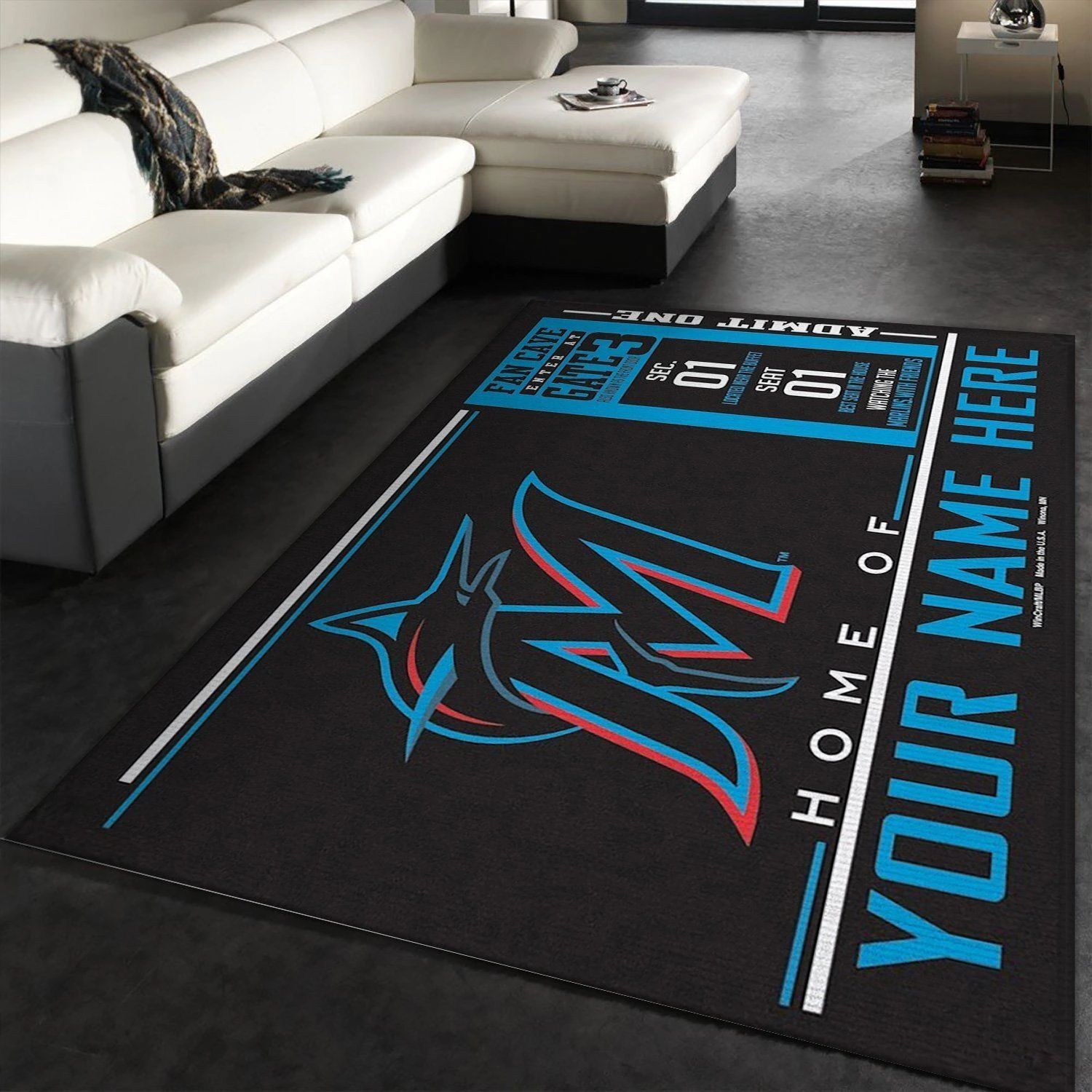 Customizable Miami Marlins Wincraft Personalized Area Rug, Living Room Rug, Christmas Gift US Decor - Indoor Outdoor Rugs
