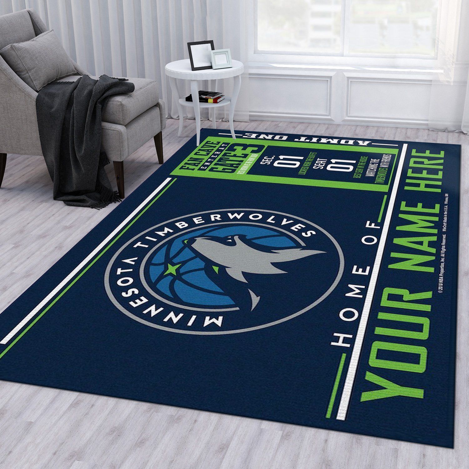 Customizable Minnesota Timberwolves Wincraft Personalized NBA Area Rug Living Room Rug Home Decor Floor Decor - Indoor Outdoor Rugs