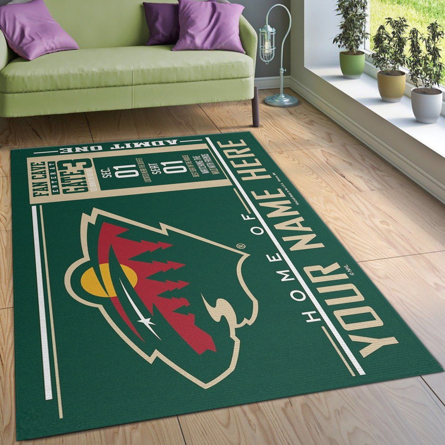 Customizable Minnesota Wild Wincraft Personalized NHL Area Rug Living Room Rug Floor Decor - Indoor Outdoor Rugs