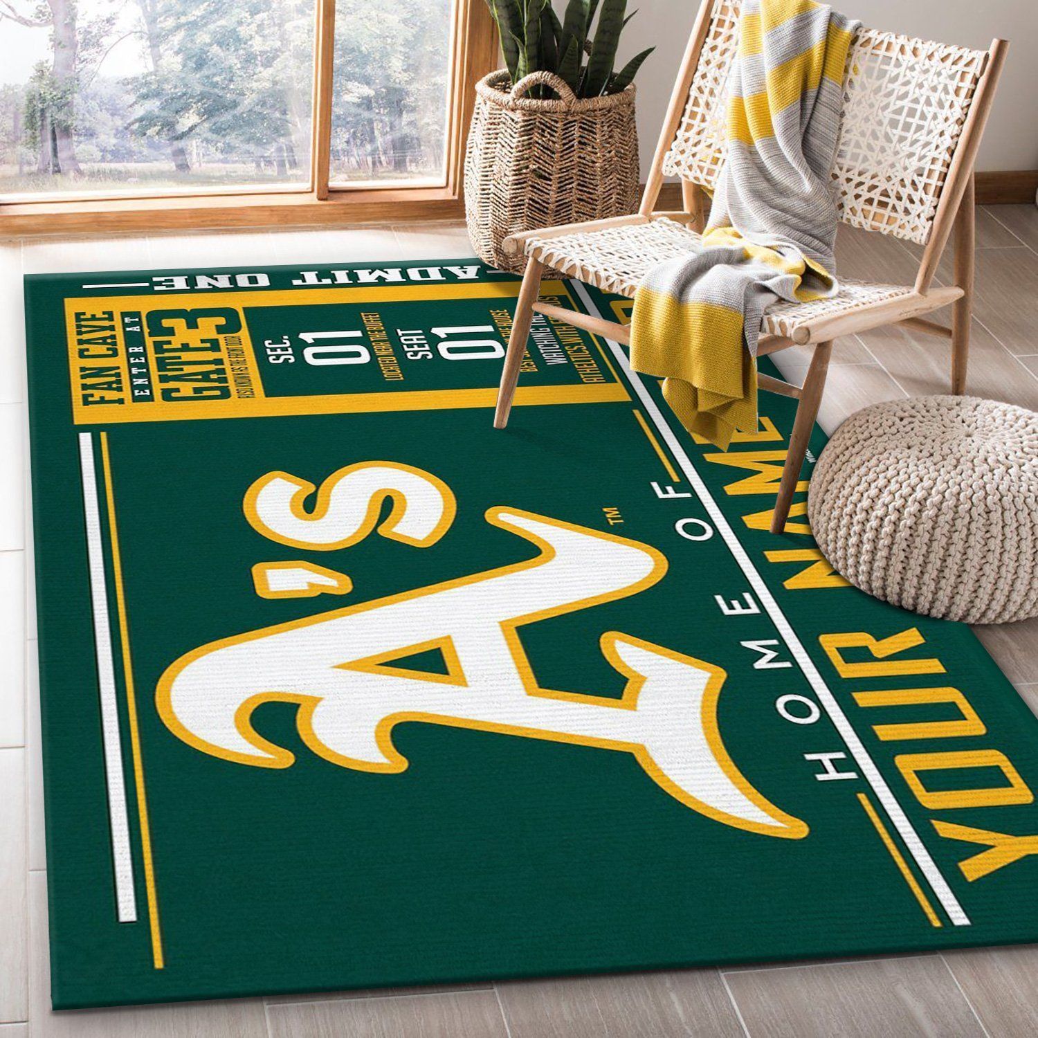 Customizable Oakland Athletics Wincraft Personalized MLB Area Rug, Kitchen Rug, Family Gift US Decor - Indoor Outdoor Rugs