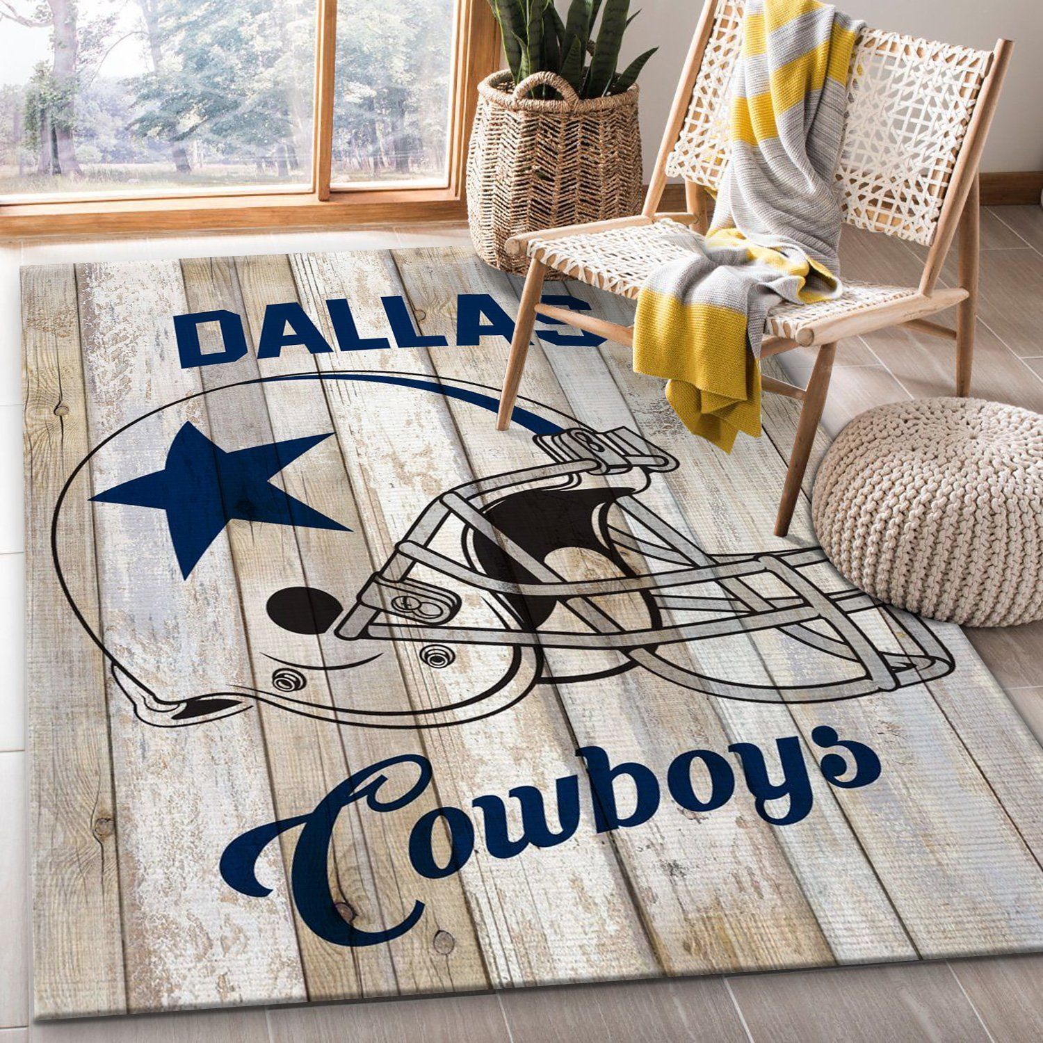 Dallas Cowboys Helmet Wood Nfl Rug Living Room Rug US Gift Decor - Indoor Outdoor Rugs