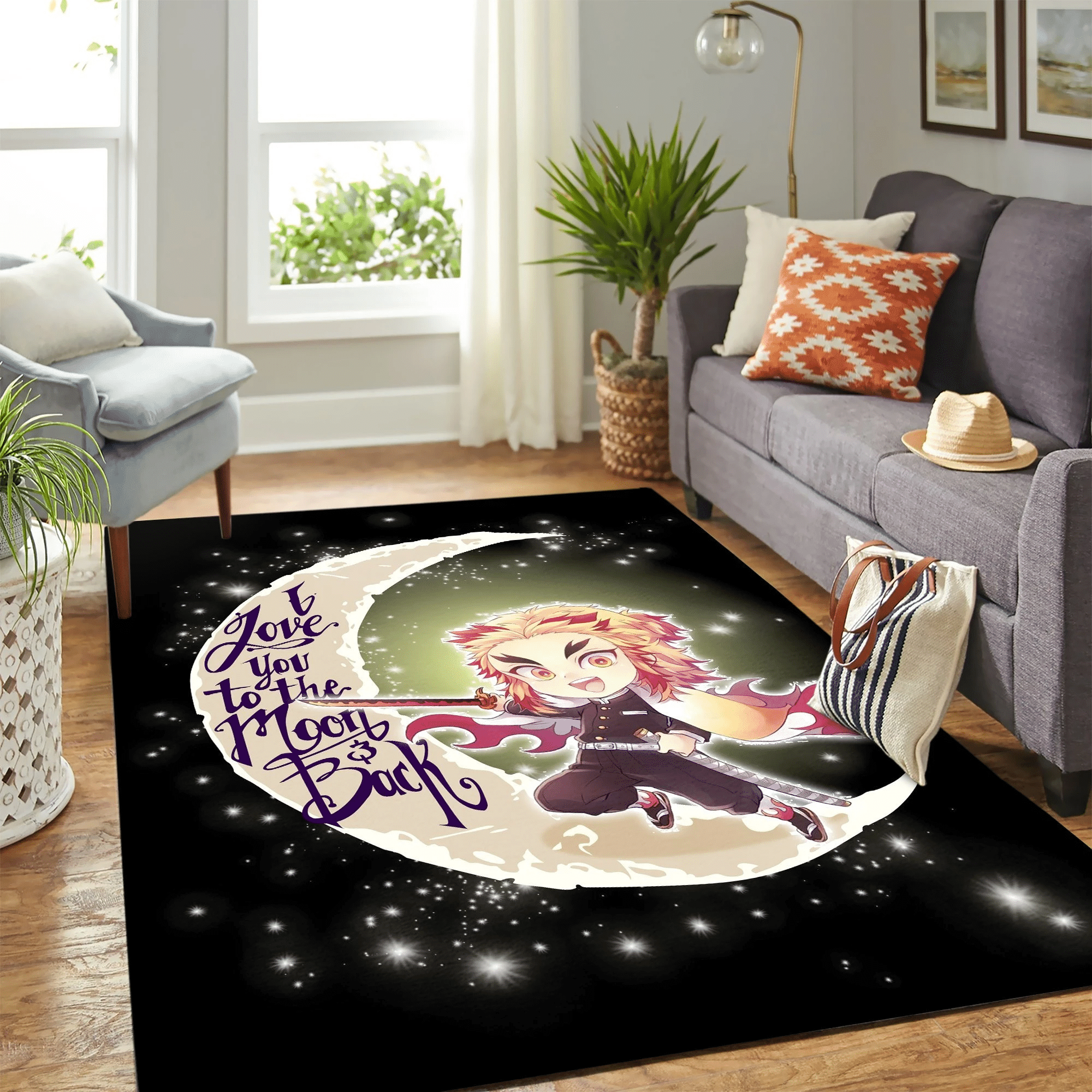 Demon Slayer Anime Chibi Moon Carpet Area Rug Chrismas Gift - Indoor Outdoor Rugs