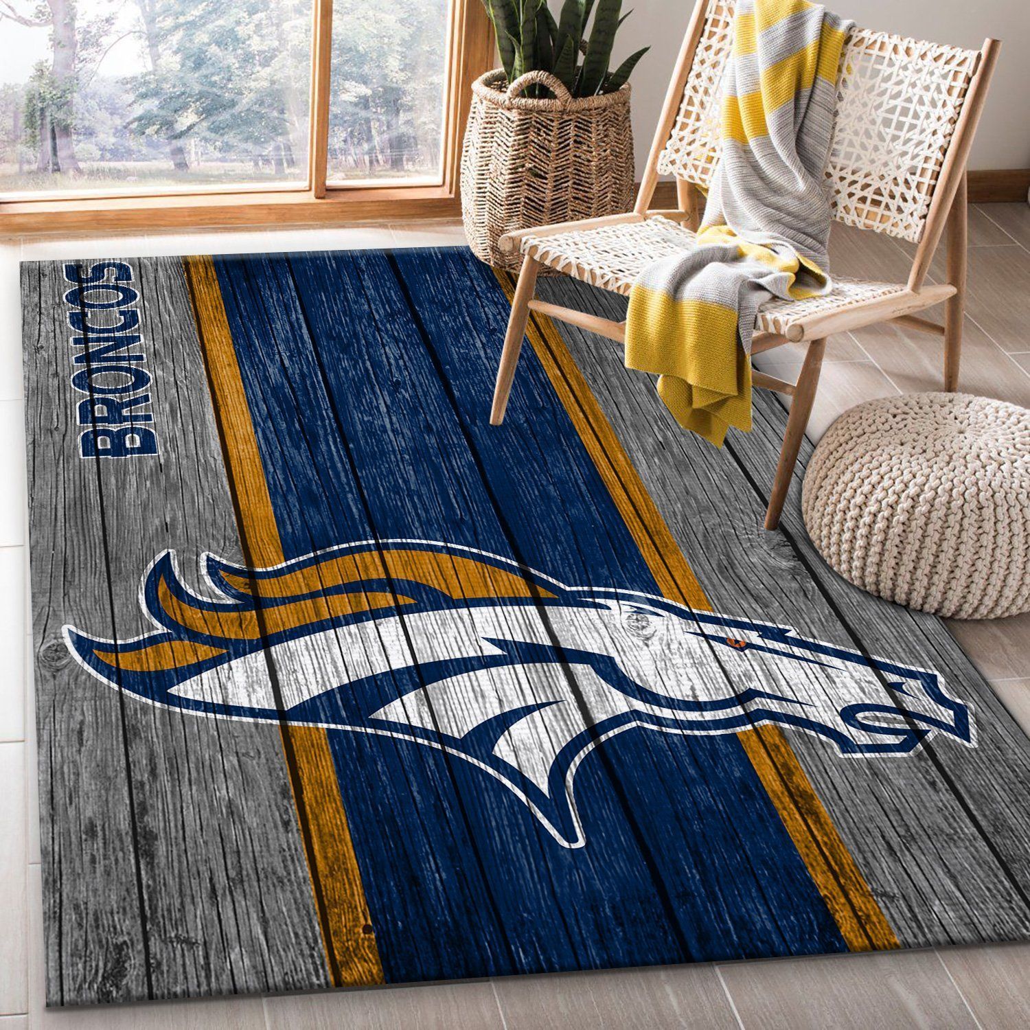 Denver Broncos NFL Team Logo Wooden Style Style Nice Gift Home Decor Rectangle Area Rug - Indoor Outdoor Rugs
