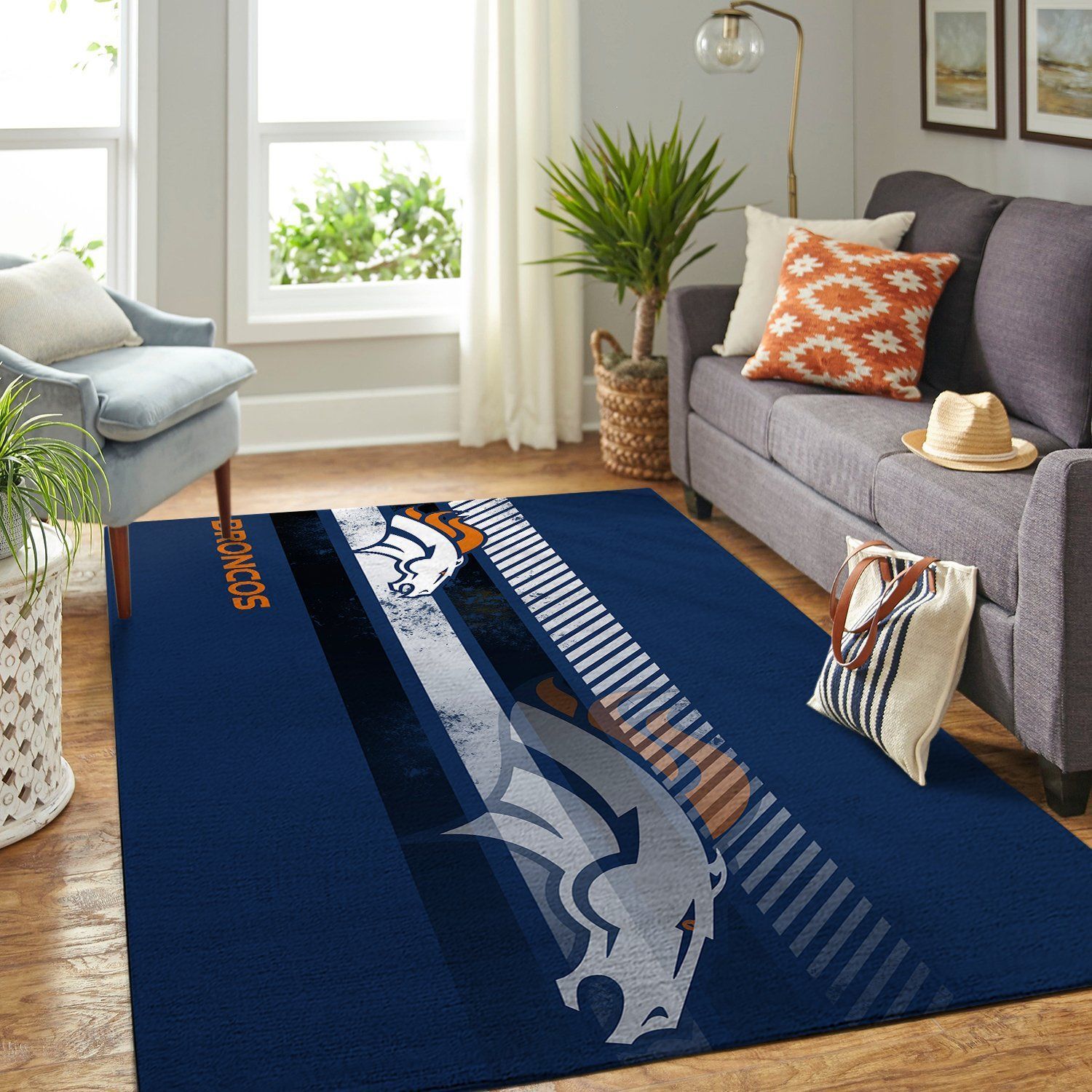 Denver Broncos Nfl Team Logo Nice Gift Home Decor Rectangle Area Rug - Indoor Outdoor Rugs