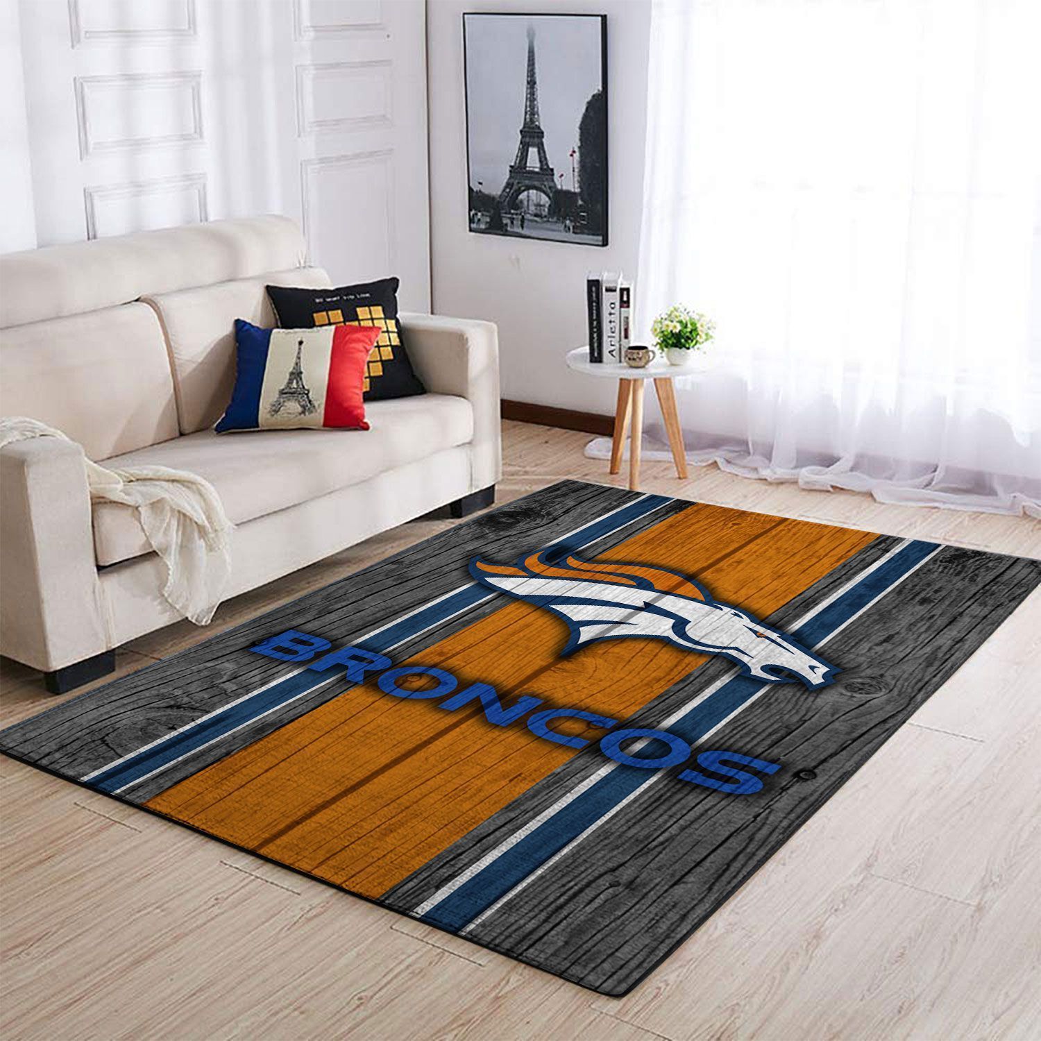Denver Broncos Nfl Team Logo Wooden Style Style Nice Gift Home Decor Rectangle Area Rug - Indoor Outdoor Rugs