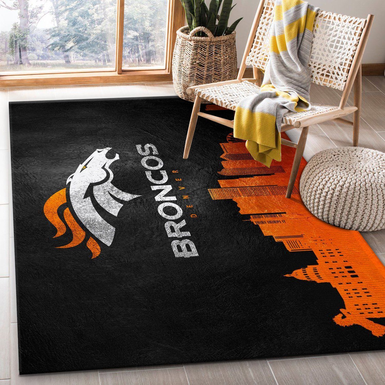 Denver Broncos Skyline NFL Area Rug Carpet, Living room and bedroom Rug, Home Decor Floor Decor - Indoor Outdoor Rugs