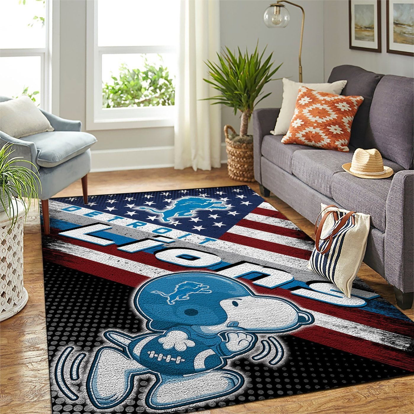 Detroit Lions Nfl Team Logo Snoopy Us Style Nice Gift Home Decor Rectangle Area Rug - Indoor Outdoor Rugs