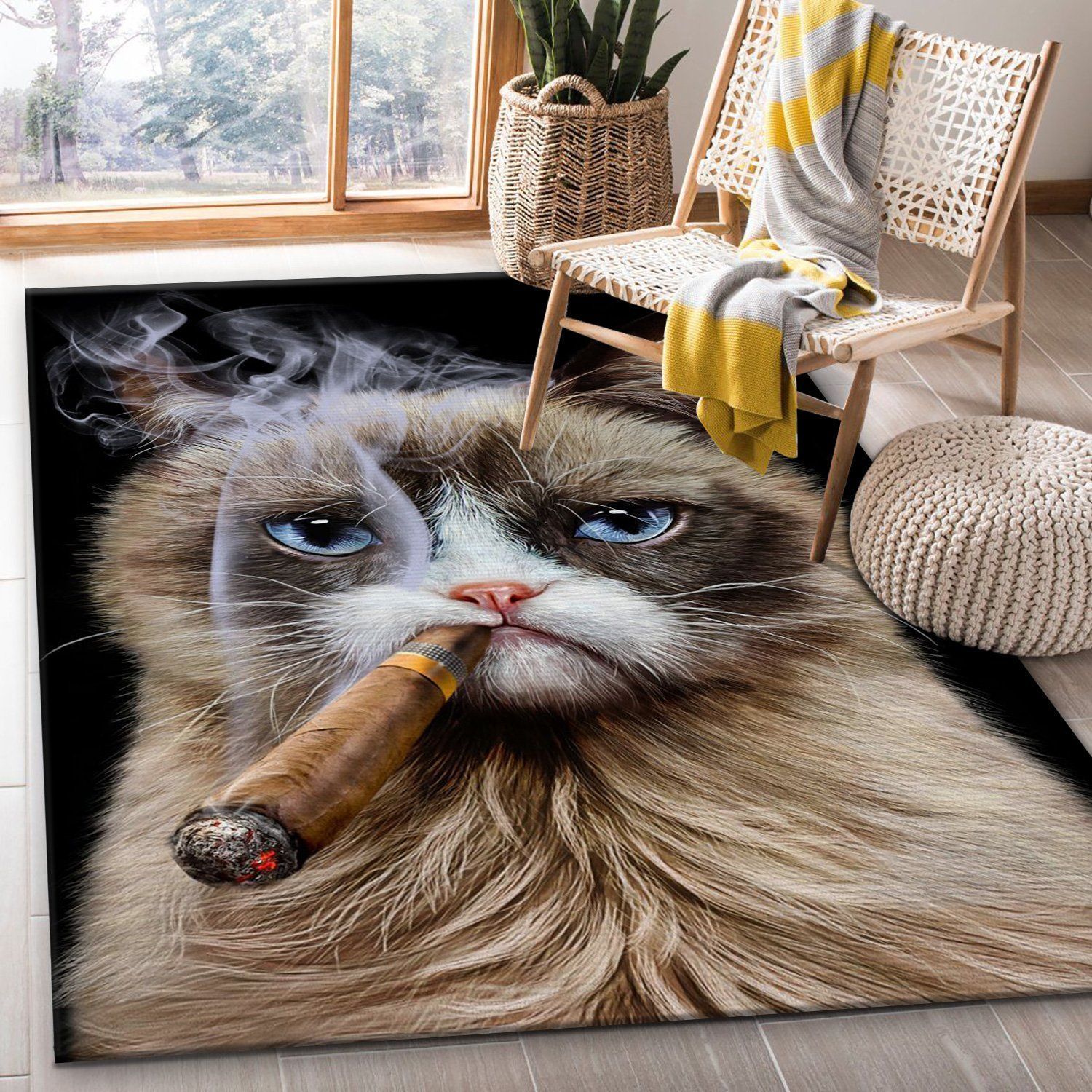 Disgruntle Cat With Cigar Area Rug Carpet Living room and bedroom Rug Home US Decor - Indoor Outdoor Rugs