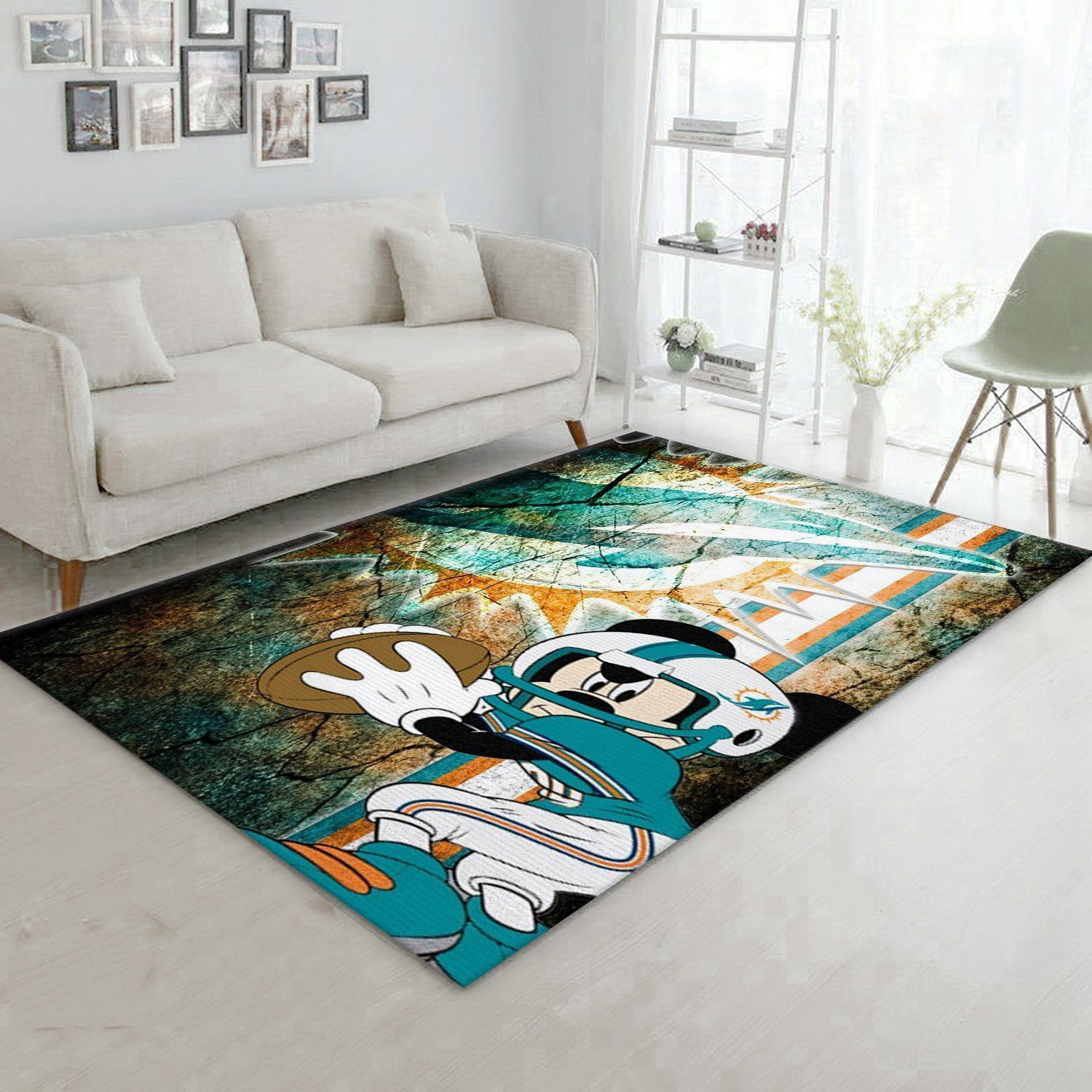Dolphins Mickey NFL Noel Gift Rug Bedroom Rug Home Decor Floor Decor - Indoor Outdoor Rugs