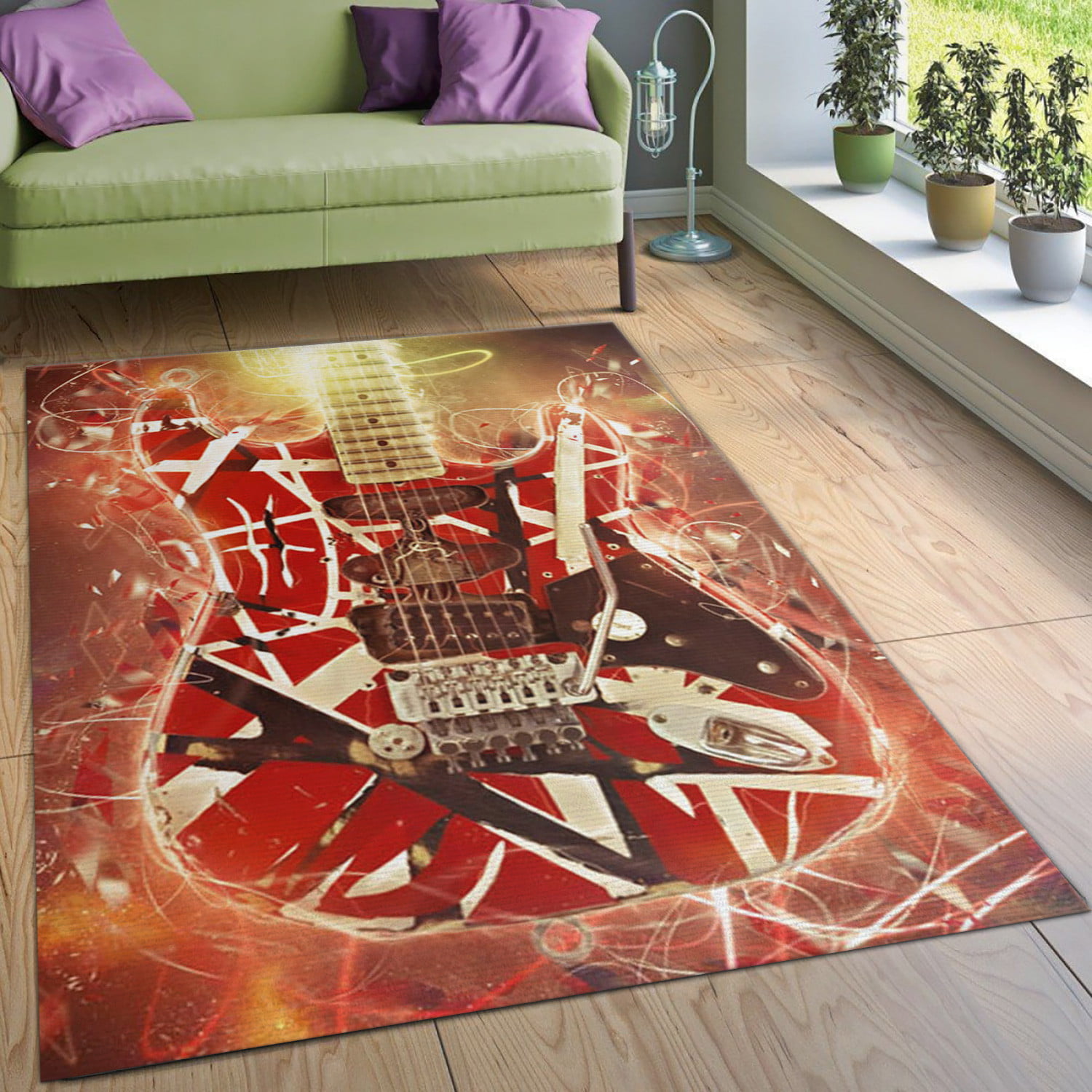 Eddie Van Halen Guitar Instrument Area Rug Living room and bedroom Rug Home Decor