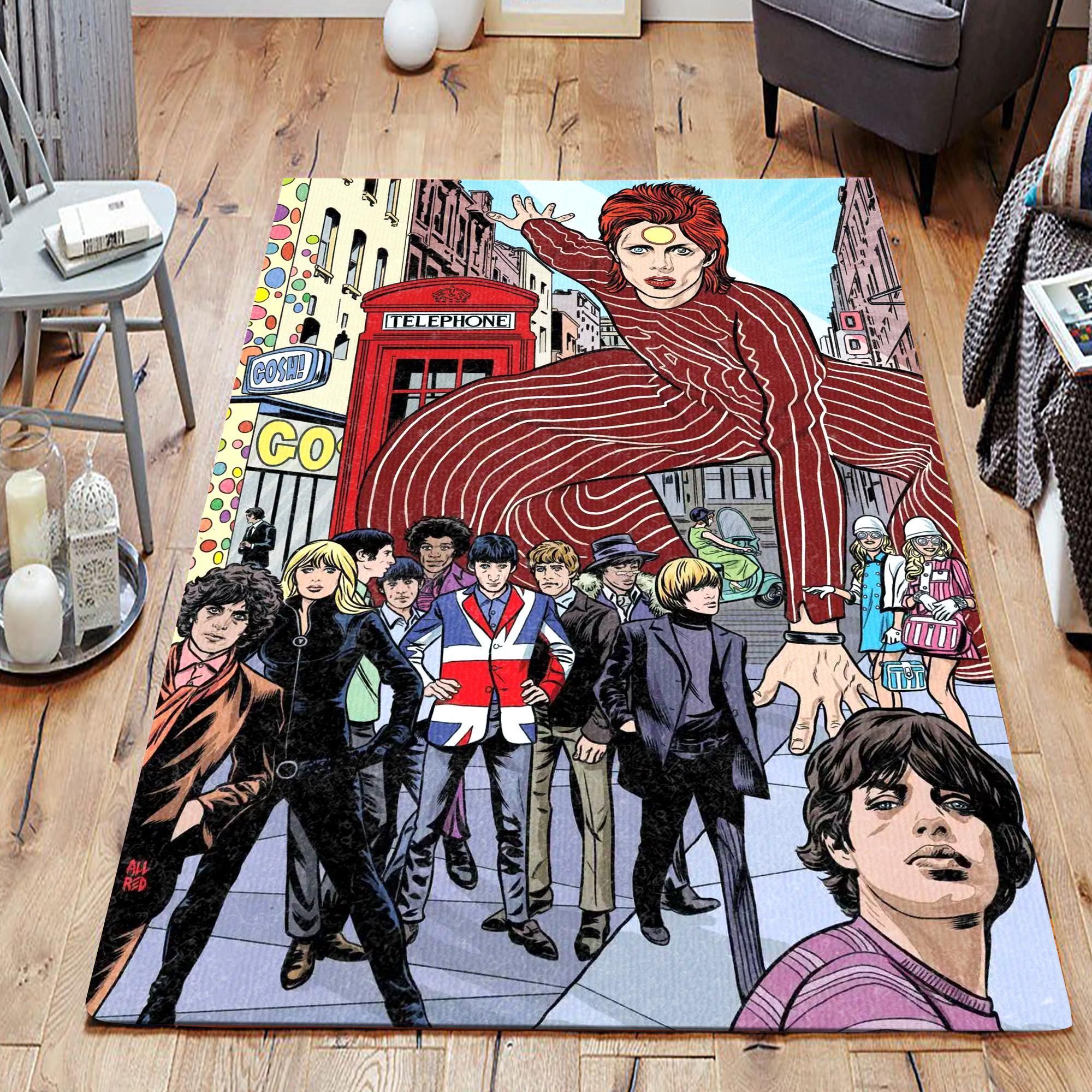 English Legendary Musicians Colorful Art David Bowie The Beatles Living Room Area Rug Carpet Christmas Gift US Decor - Indoor Outdoor Rugs