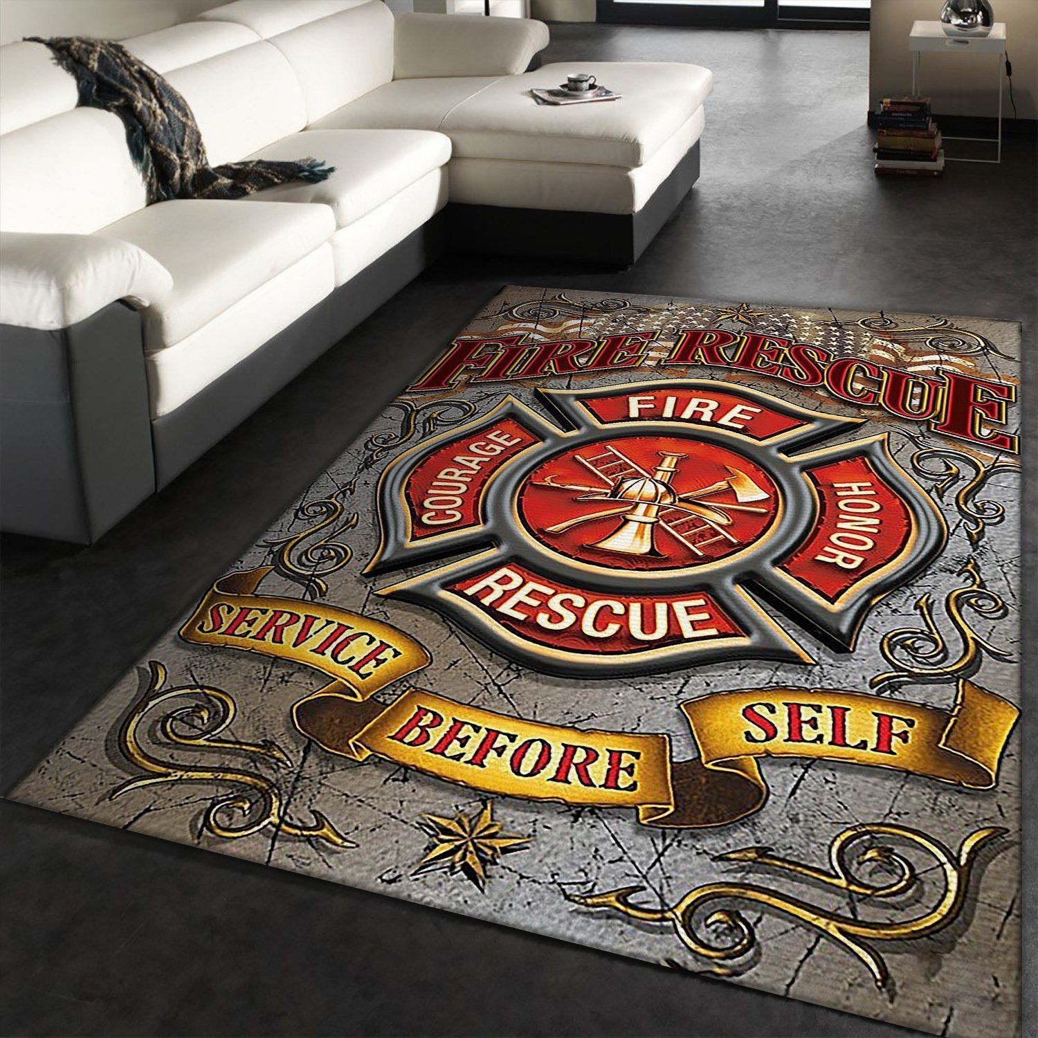 Fire Rescue Firefighter Rectangle FN170240 Area Rug Floor Decor The US Decor - Indoor Outdoor Rugs