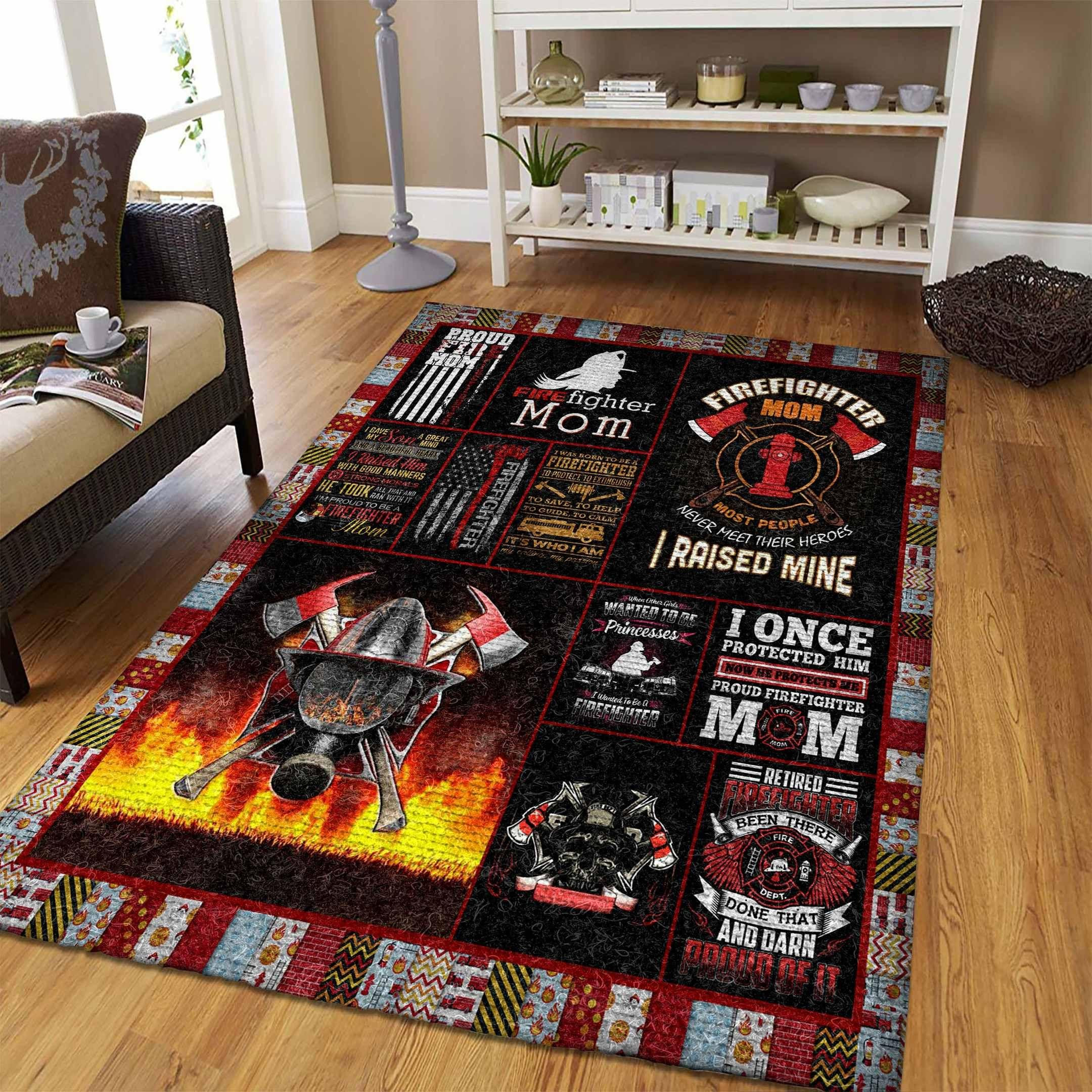 Firefighter Mom Rug Chrismas Gift - Indoor Outdoor Rugs