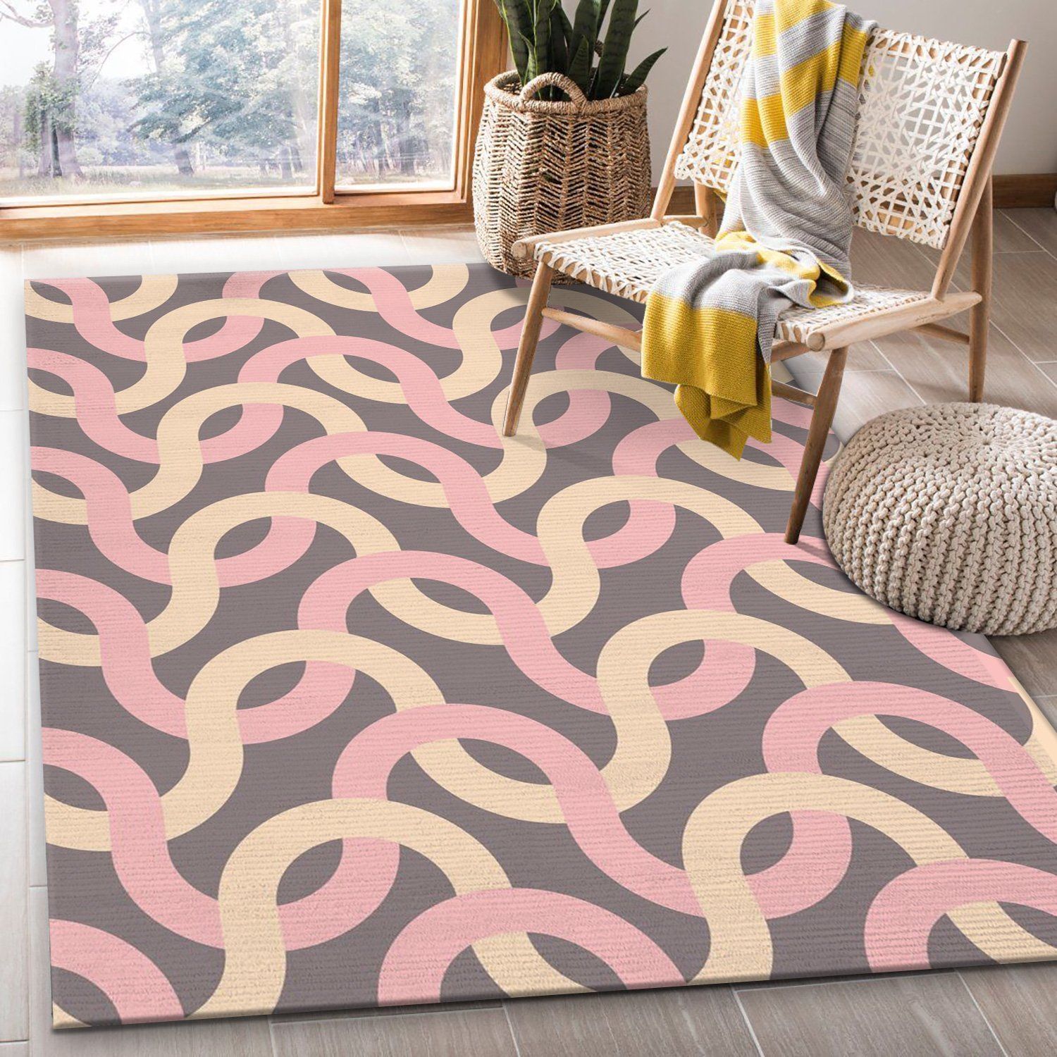 Geometric Waves Pattern Area Rug For Christmas