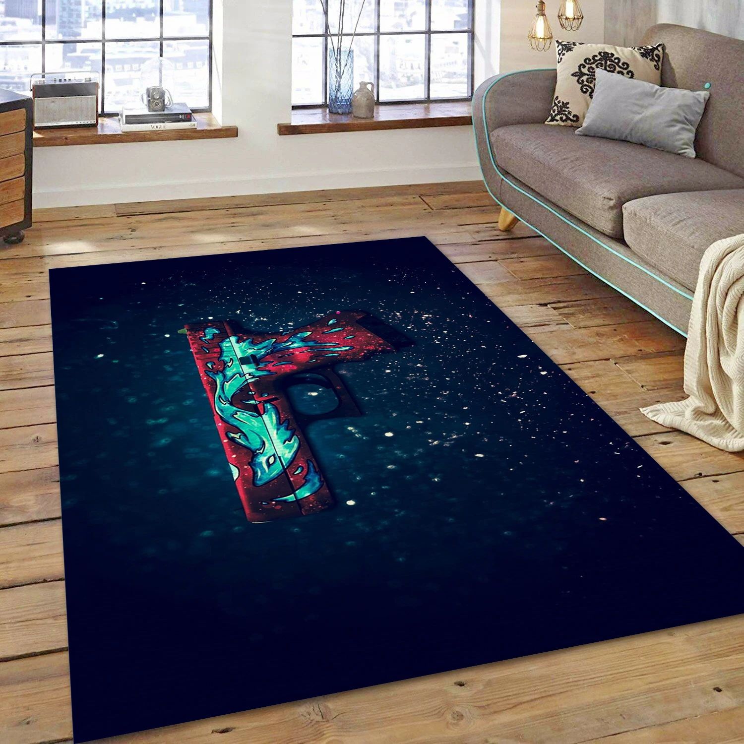 Glock 18 Water Elemental Video Game Area Rug Area