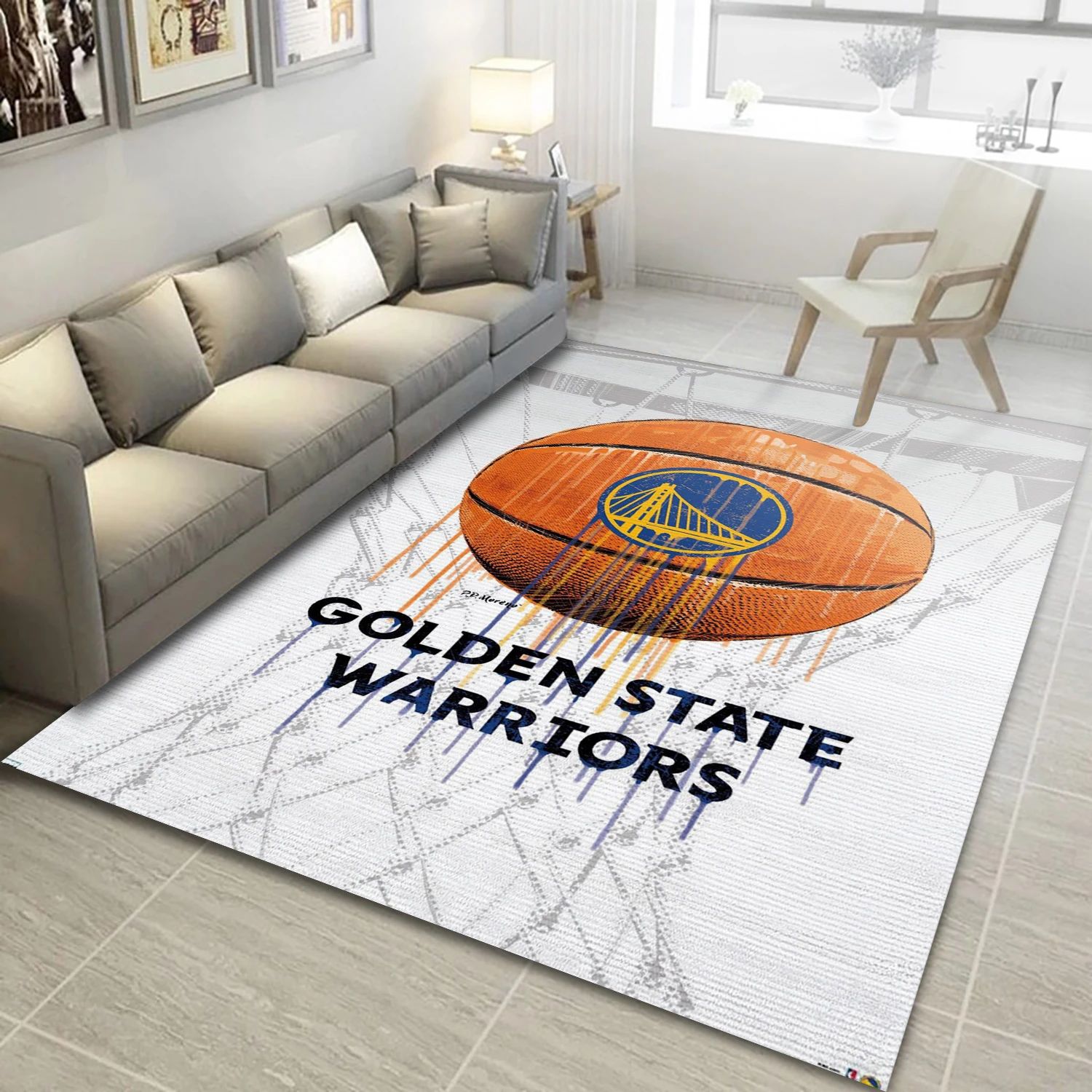 Golden State Warriors NBA Area Rug, Living Room Rug - Room Decor - Indoor Outdoor Rugs