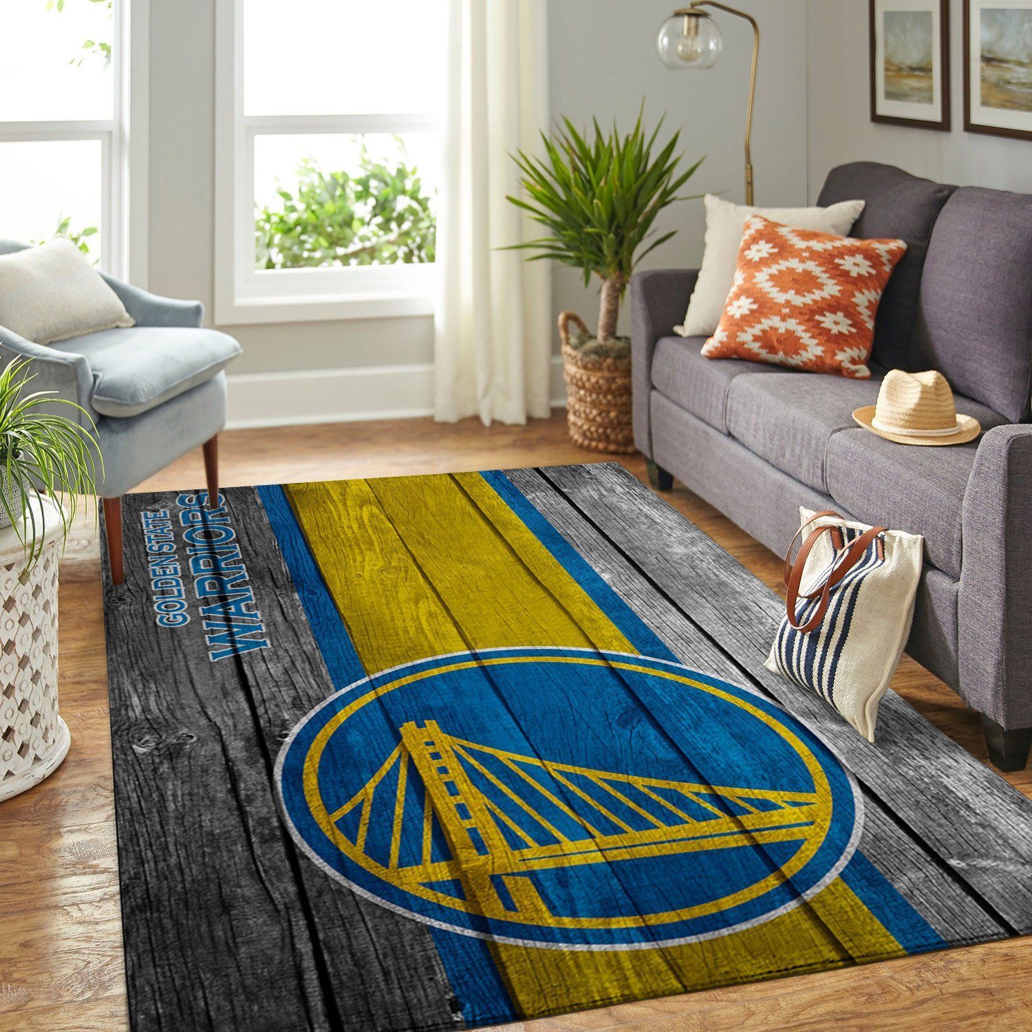 Golden State Warriors Nba Team Logo Wooden Style Nice Gift Home Decor Rectangle Area Rug - Indoor Outdoor Rugs