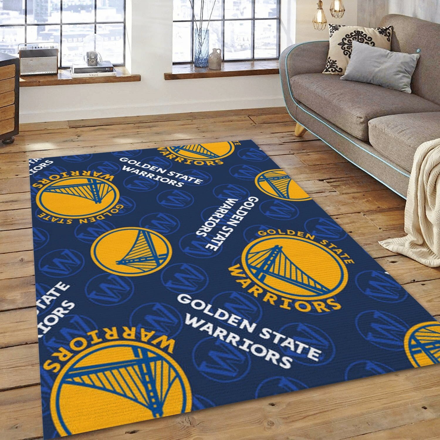 Golden State Warriors Patterns 2 Team Logos Area Rug, Living Room Rug - Home US Decor - Indoor Outdoor Rugs