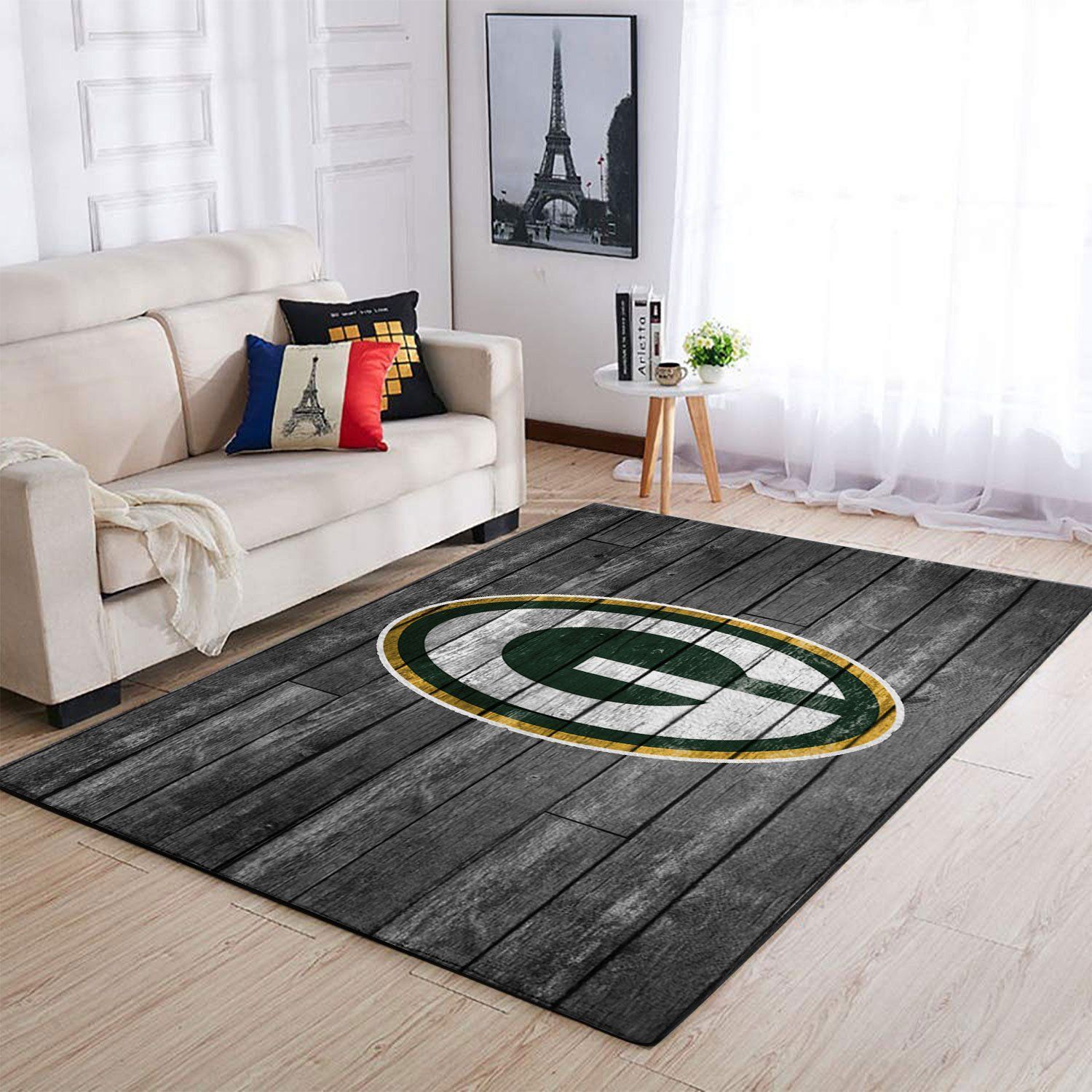 Green Bay Packers Nfl Team Logo Grey Wooden Style Style Nice Gift Home Decor Rectangle Area Rug - Indoor Outdoor Rugs