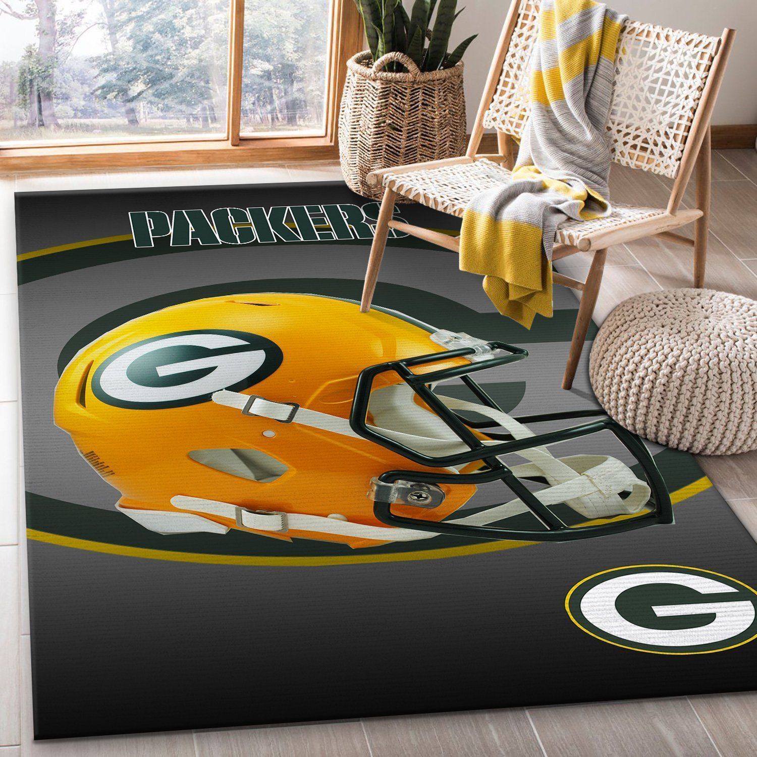 Green Bay Packers Nfl Team Logo Helmet Rug Room Carpet Custom Area Floor Home Decor - Indoor Outdoor Rugs