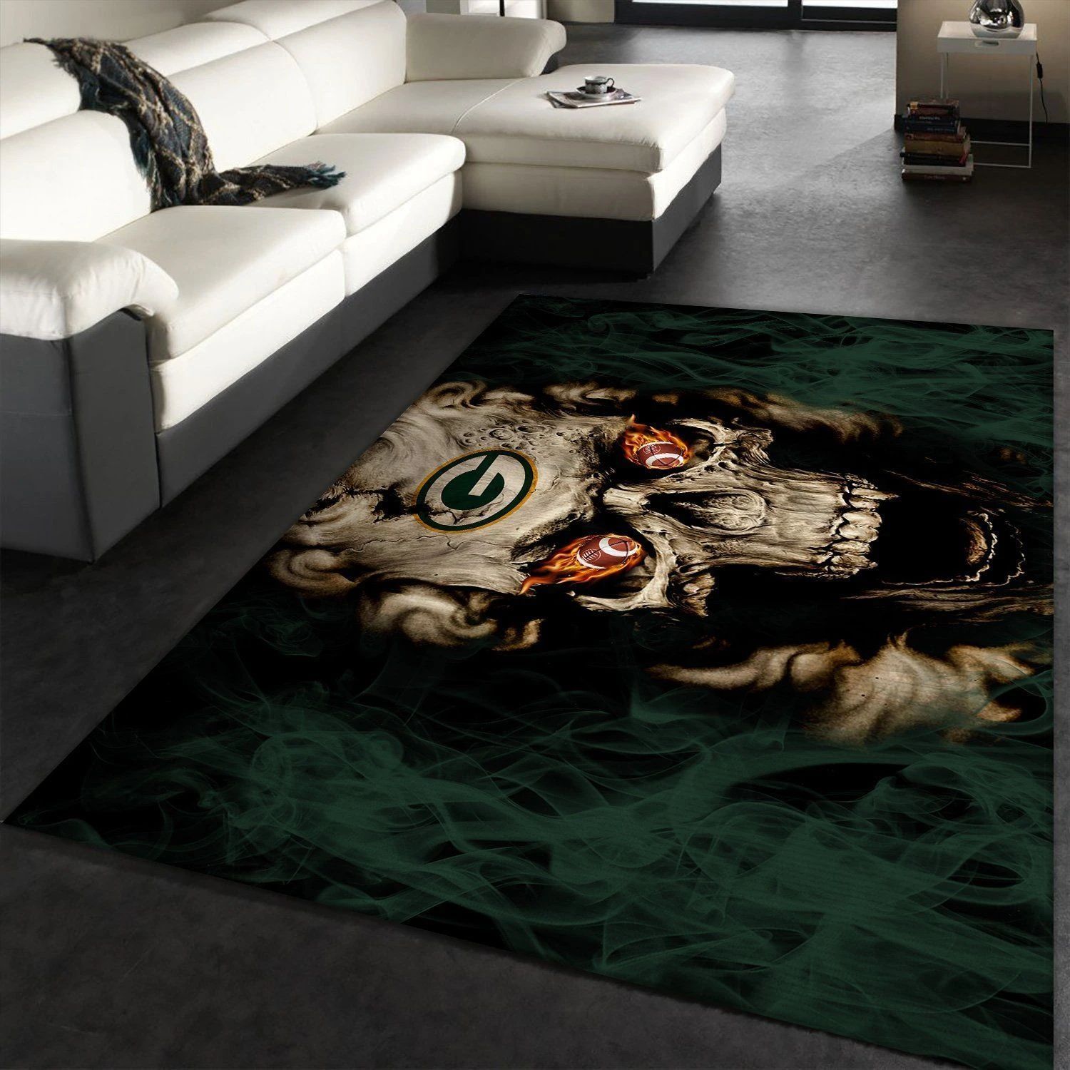 Green Bay Packers Nfl Team Logo Skull Style Nice Gift Home Decor Area Rug Rugs For Living Room - Indoor Outdoor Rugs