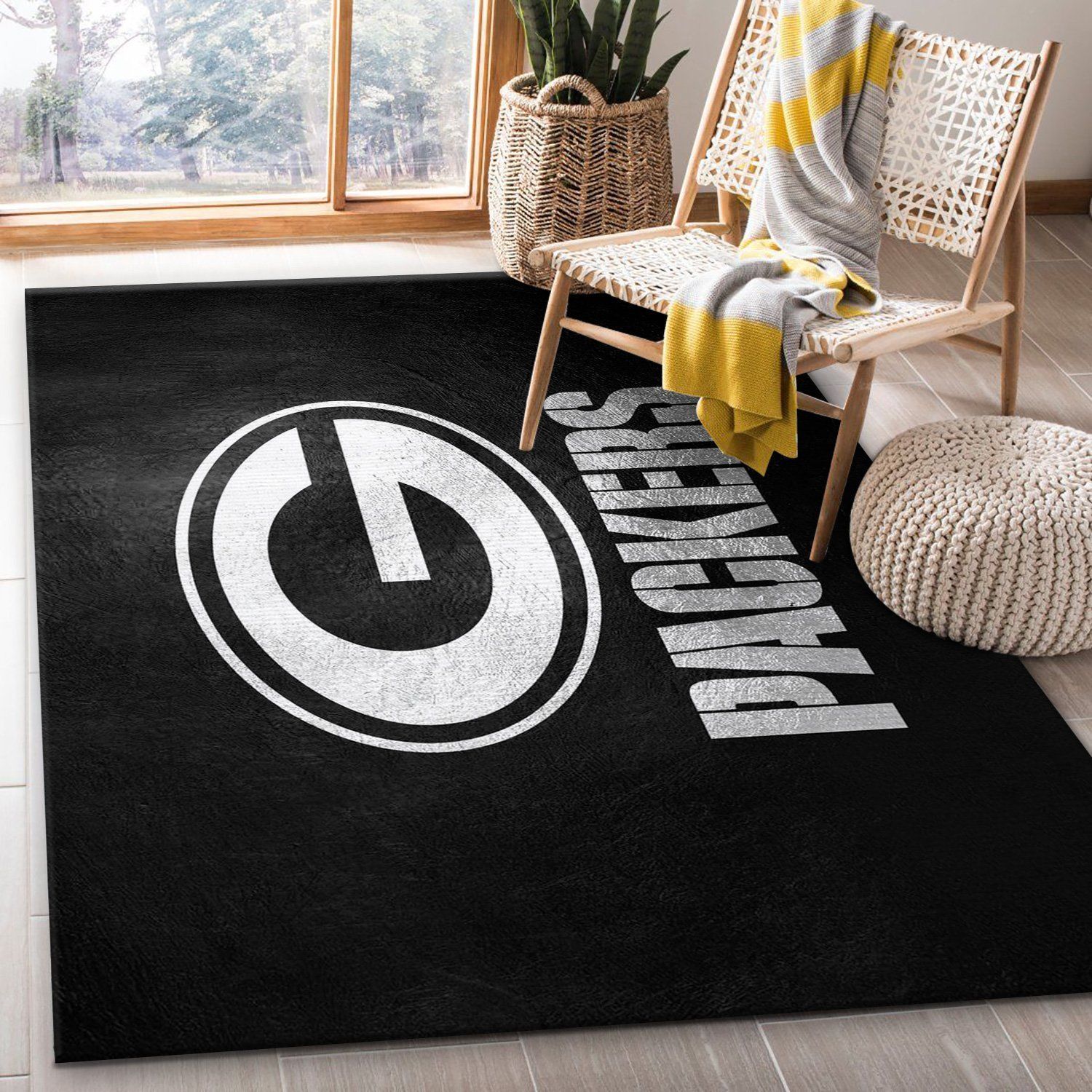Green Bay Packers Silver NFL Team Logos Area Rug