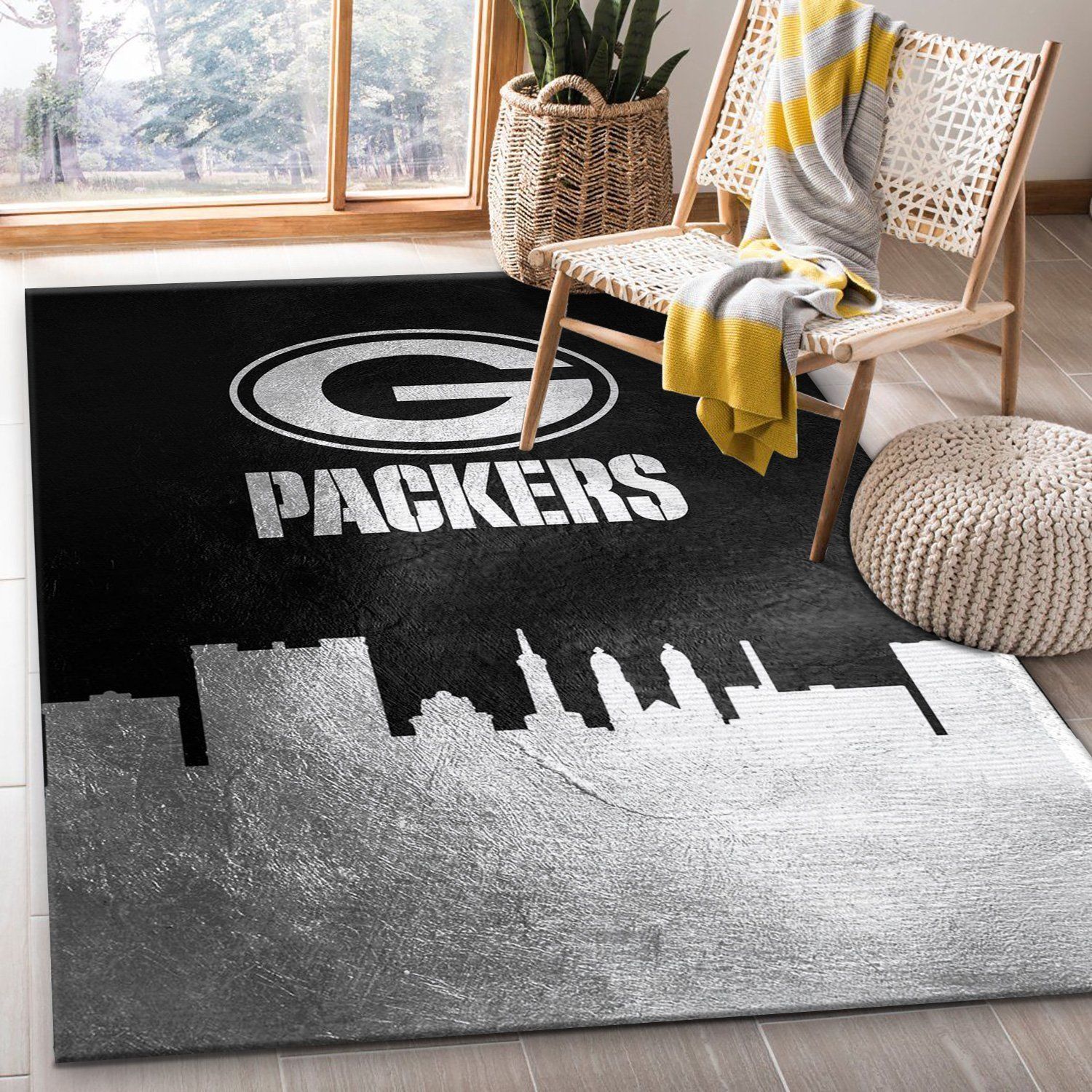 Green Bay Packers Skyline NFL Area Rug For Christmas, Kitchen Rug, Christmas Gift US Decor - Indoor Outdoor Rugs