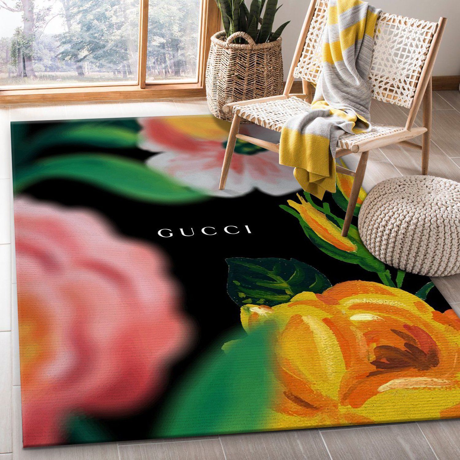 Gucci Flowers Area Rugs Living Room Rug Christmas Gift US Decor - Indoor Outdoor Rugs