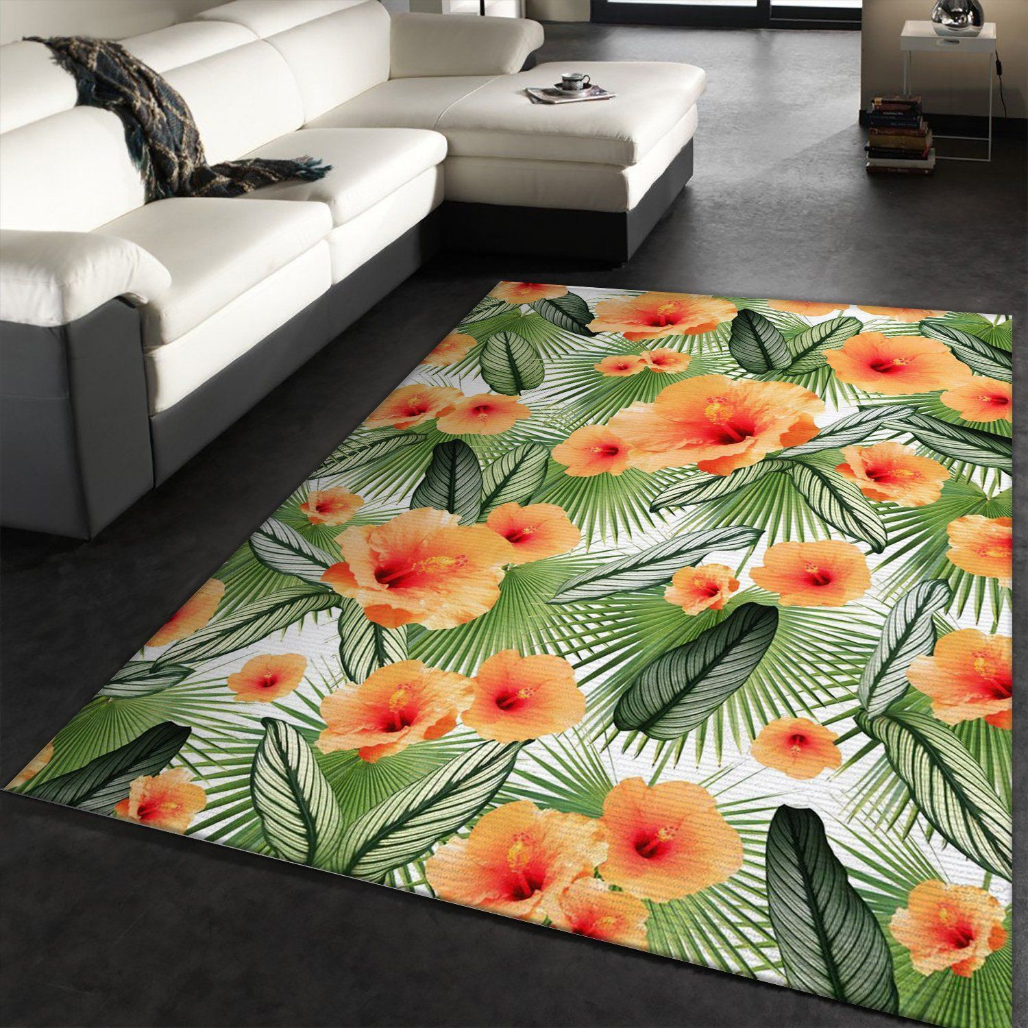 Hibiscus Calathea Palm 3 Area Rug Carpet