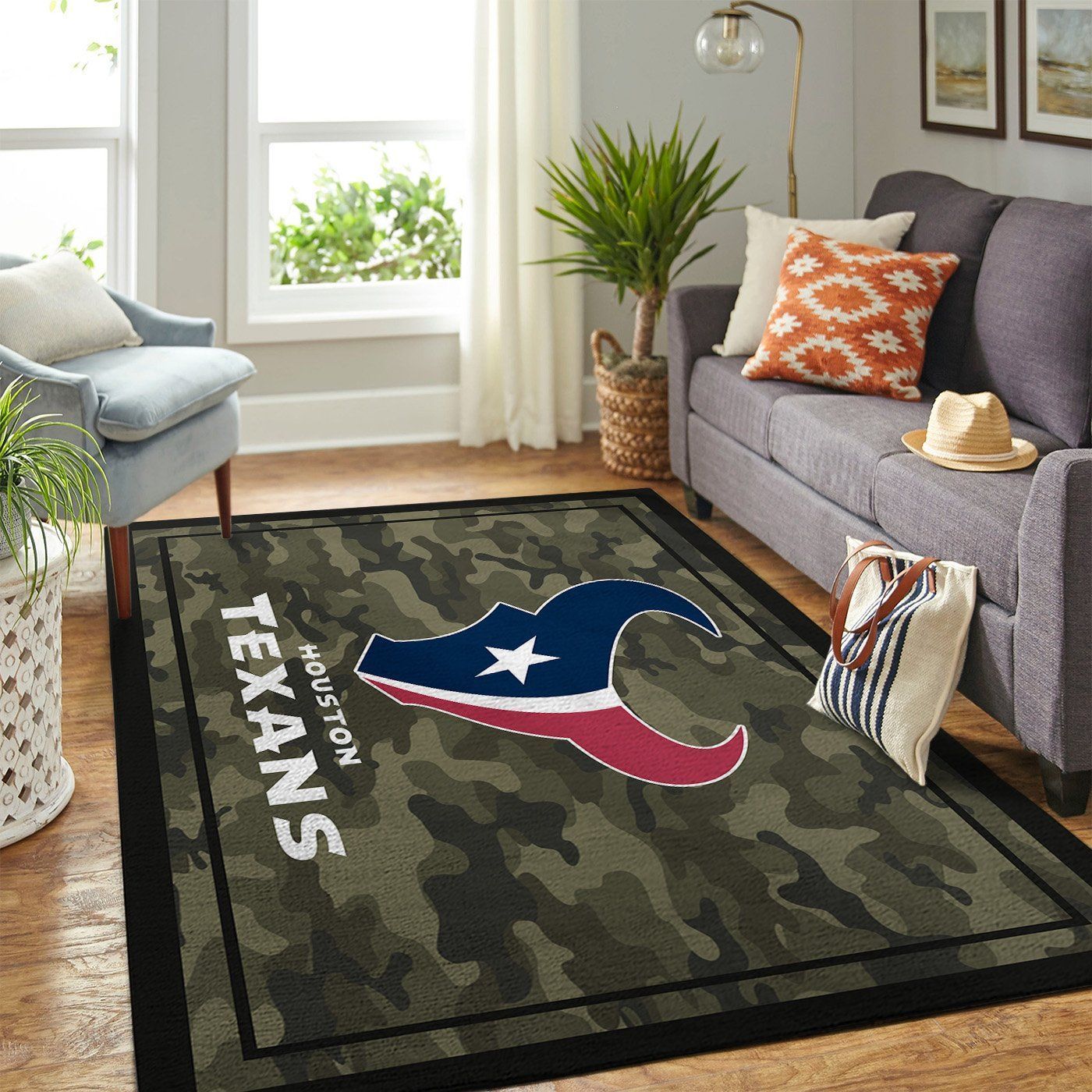 Houston Texans Nfl Team Logo Camo Style Nice Gift Home Decor Rectangle Area Rug - Indoor Outdoor Rugs