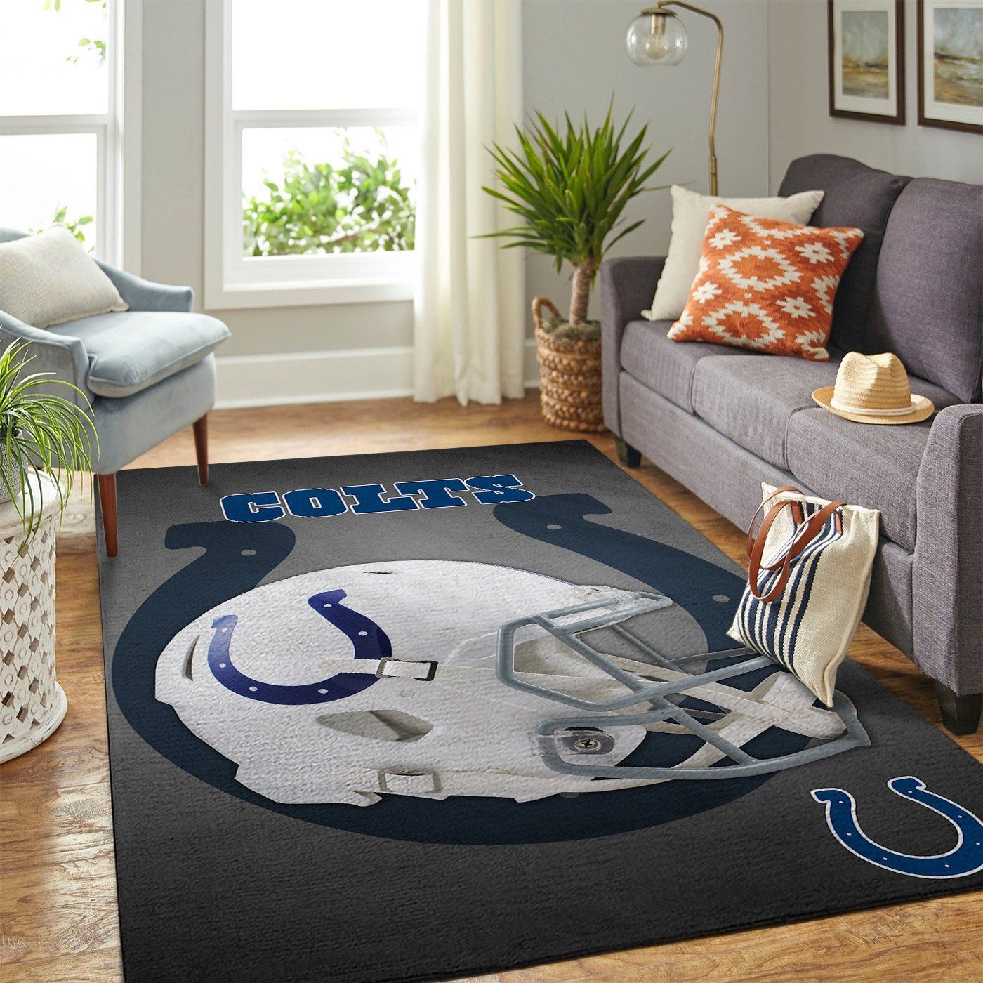 Indianapolis Colts Nfl Team Logo Helmet Nice Gift Home Decor Rectangle Area Rug - Indoor Outdoor Rugs