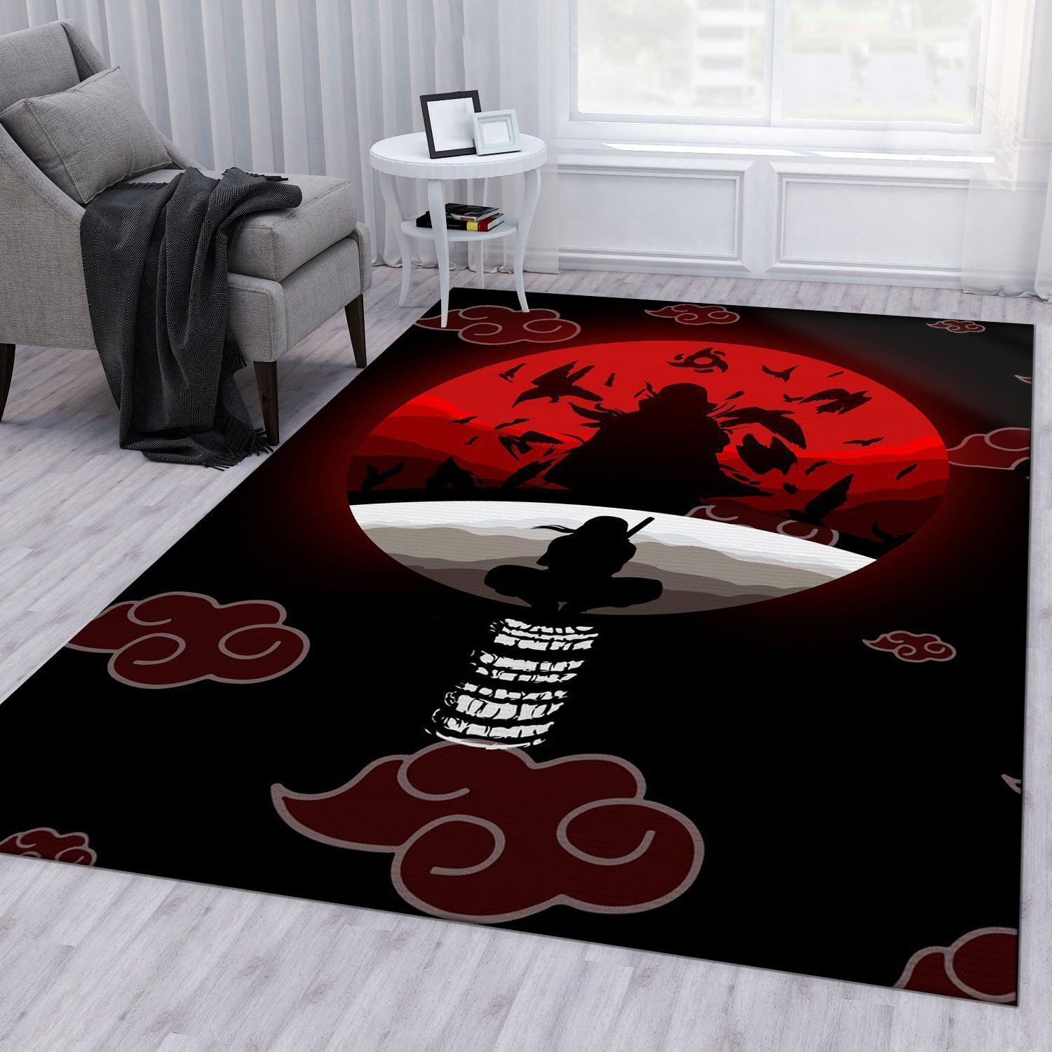 Itachi Akatsuki Bloodmoon Anime Rug Bedroom Rug Home US Decor - Indoor Outdoor Rugs