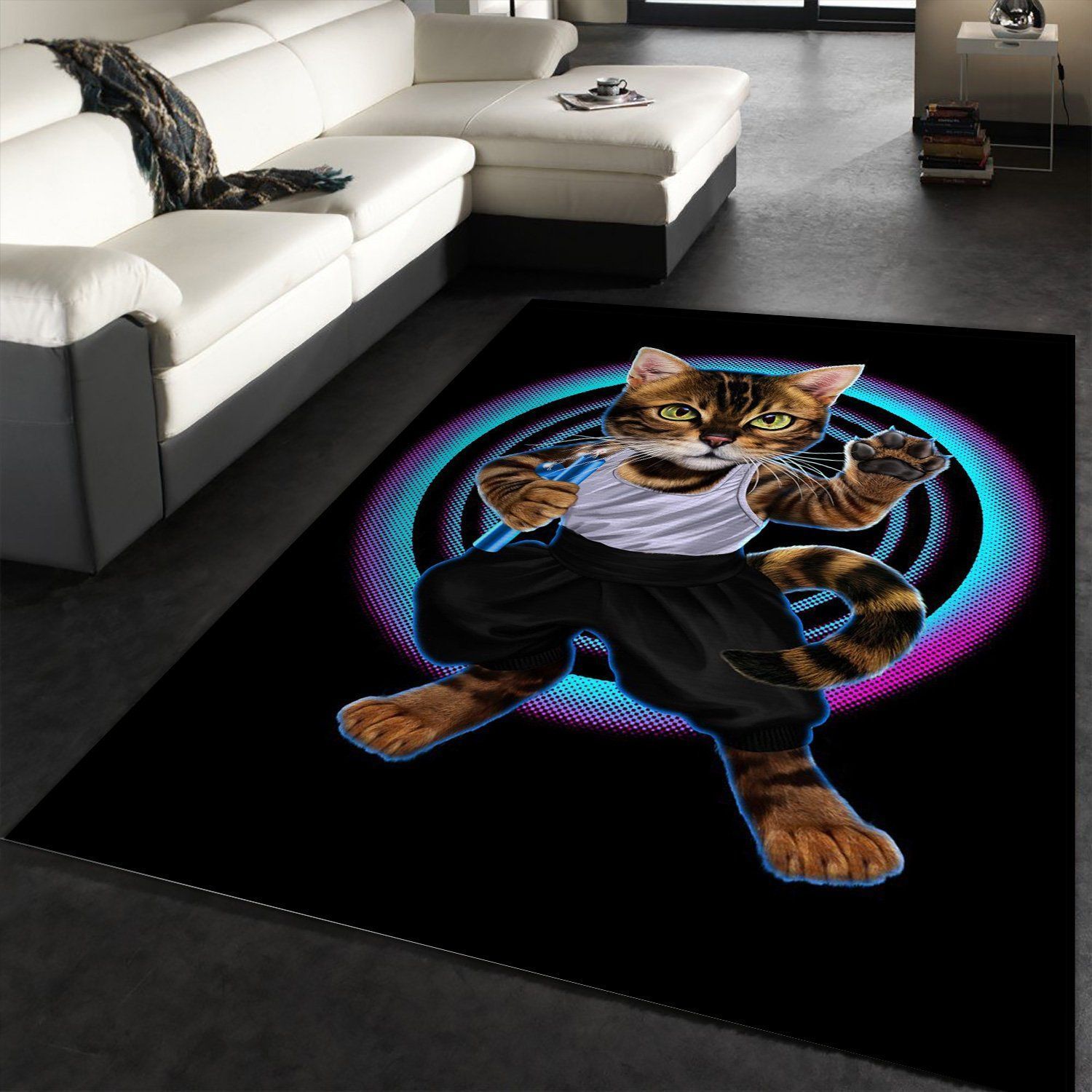 Kung Fu Bruce Cat Area Rug Living room and bedroom Rug Home Decor Floor Decor - Indoor Outdoor Rugs