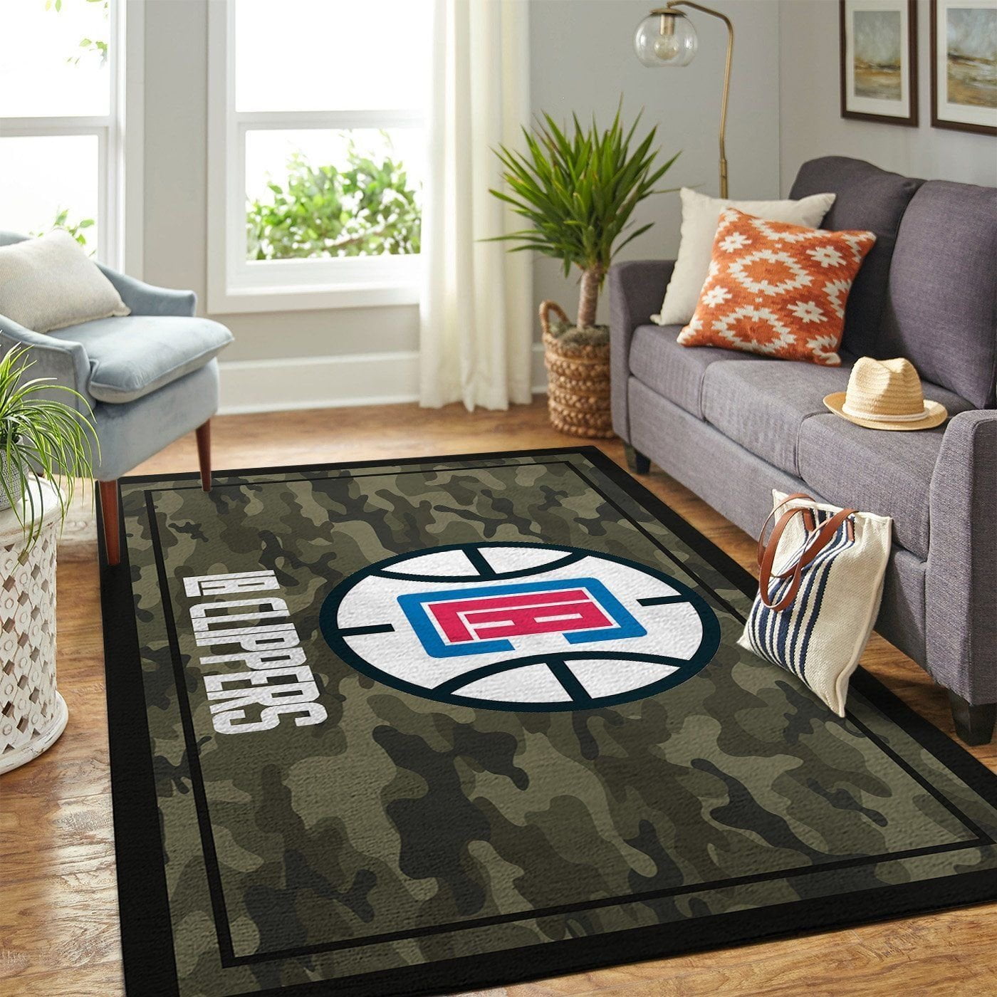 La Clippers Nba Team Logo Camo Style Nice Gift Home Decor Rectangle Area Rug - Indoor Outdoor Rugs