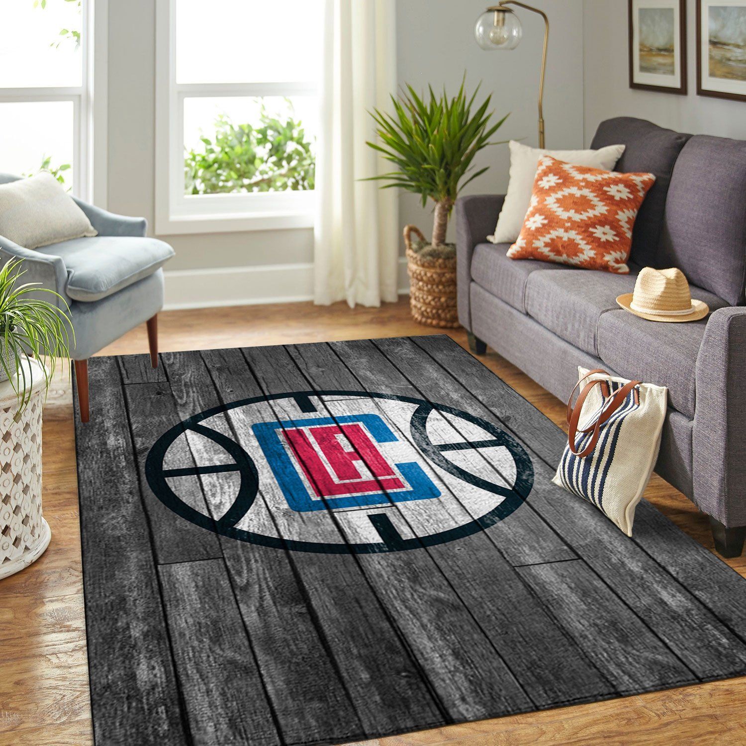 La Clippers Nba Team Logo Grey Wooden Style Nice Gift Home Decor Rectangle Area Rug - Indoor Outdoor Rugs