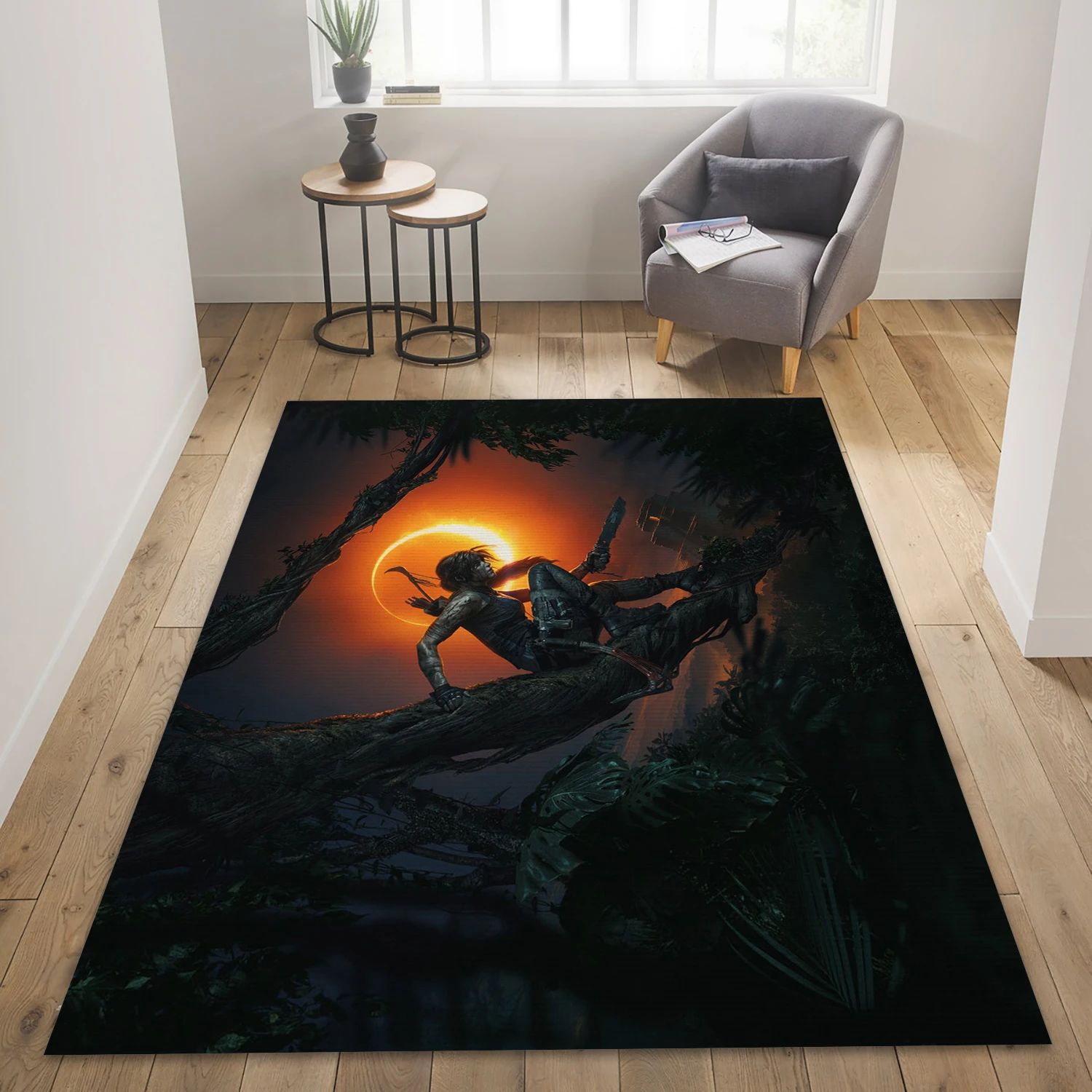 Lara Croft Moon And Woman Warrior Video Game Reangle Rug