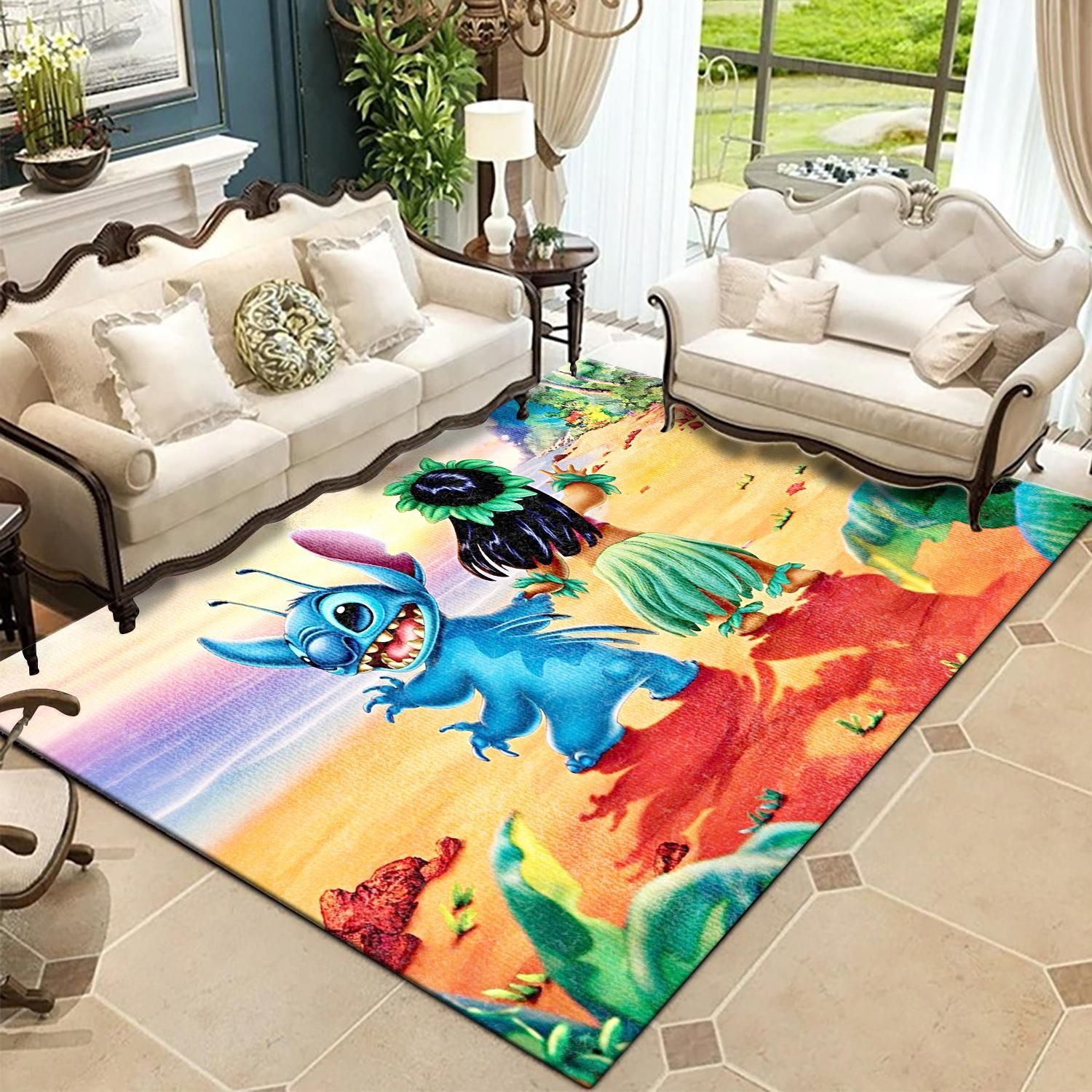 Lilo Stitch 626 Hula Dancing On The Beach Disney Sunset Living Room Area Rug Carpet, Kitchen Rug, Family Gift US Decor – Indoor Outdoor Rugs