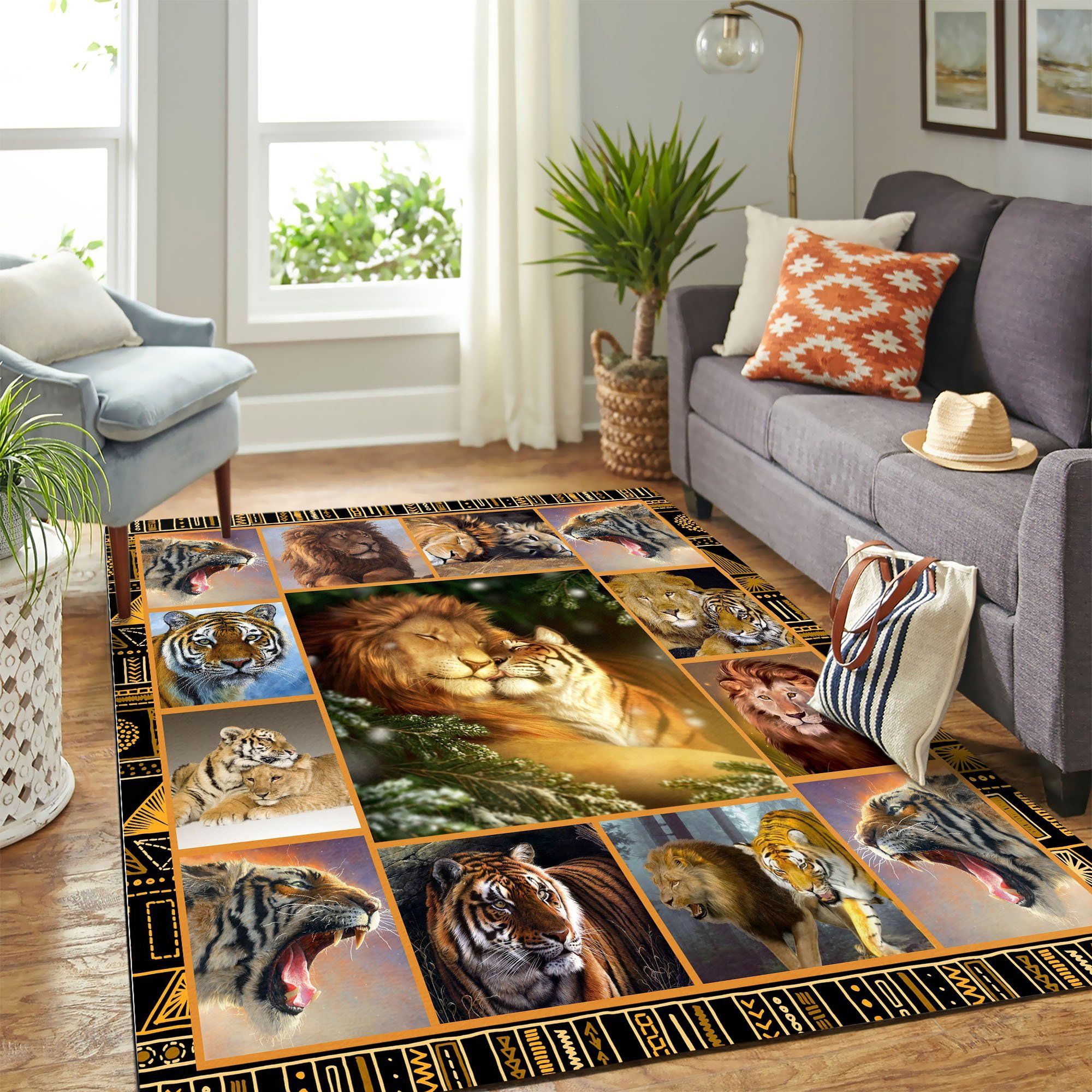 Lion And Tiger Mk Carpet Area Rug Chrismas Gift - Indoor Outdoor Rugs