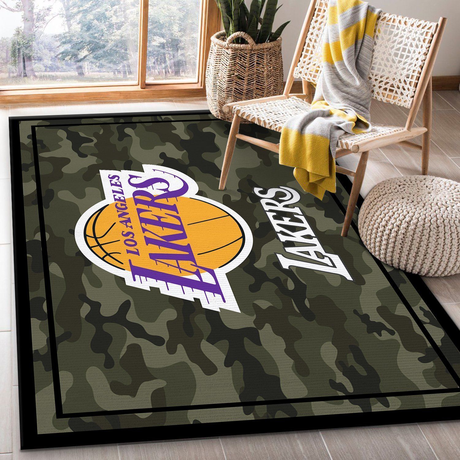 Los Angeles Lakers Nba Team Logo Camo Style Nice Gift Home Decor Area Rug Rugs For Living Room - Indoor Outdoor Rugs